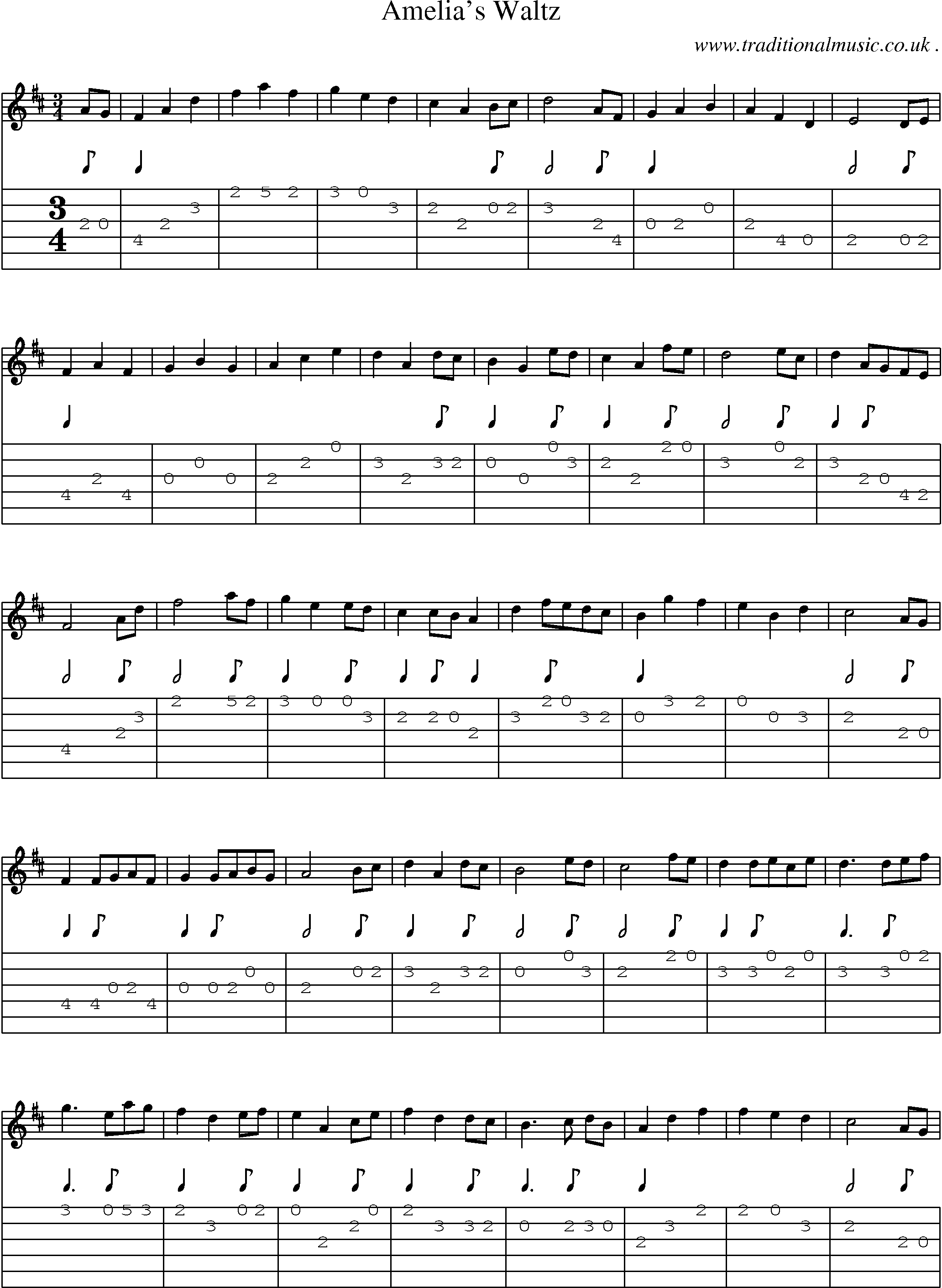 Music Score and Guitar Tabs for Amelias Waltz