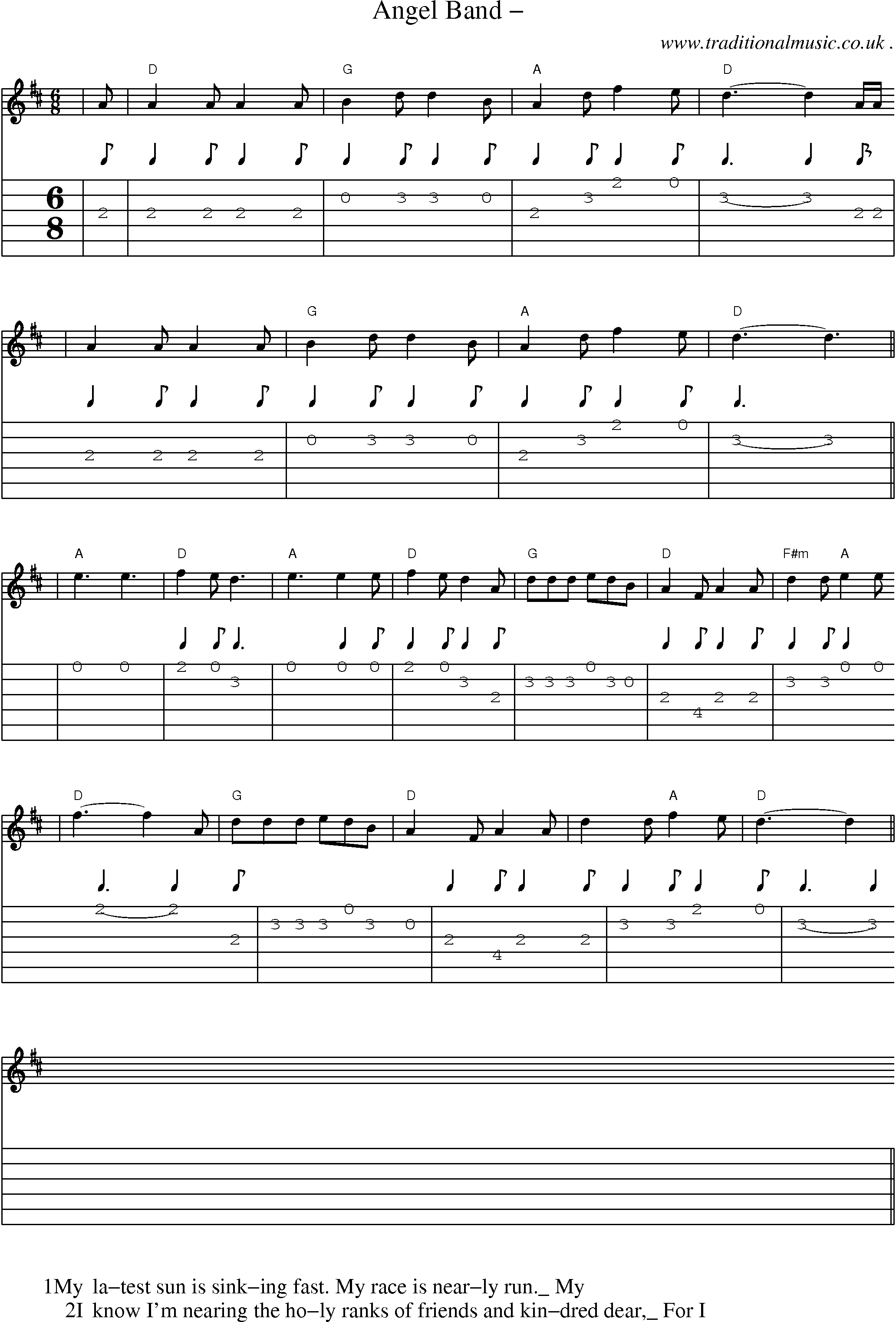 Music Score and Guitar Tabs for Angel Band