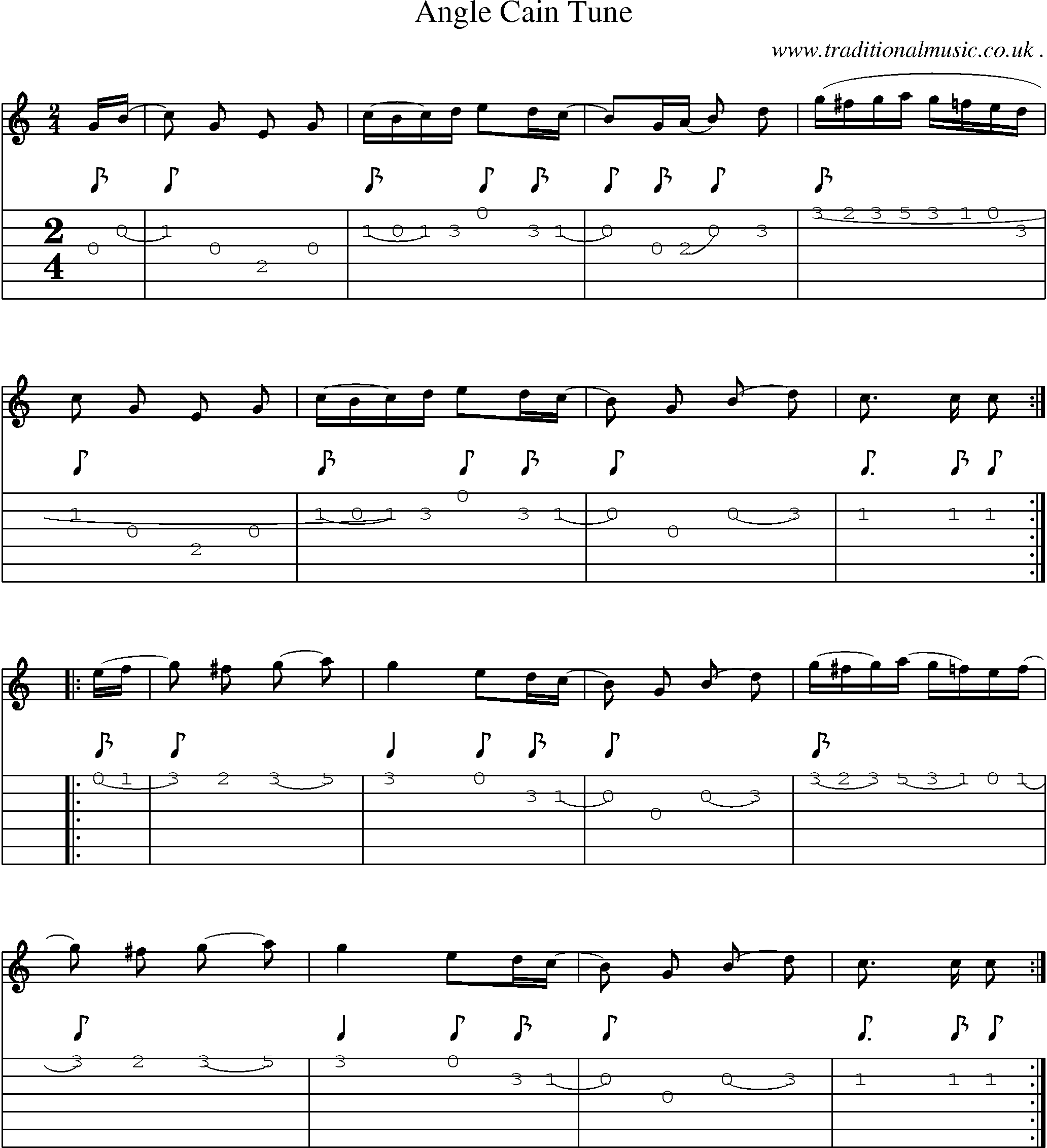 Music Score and Guitar Tabs for Angle Cain Tune
