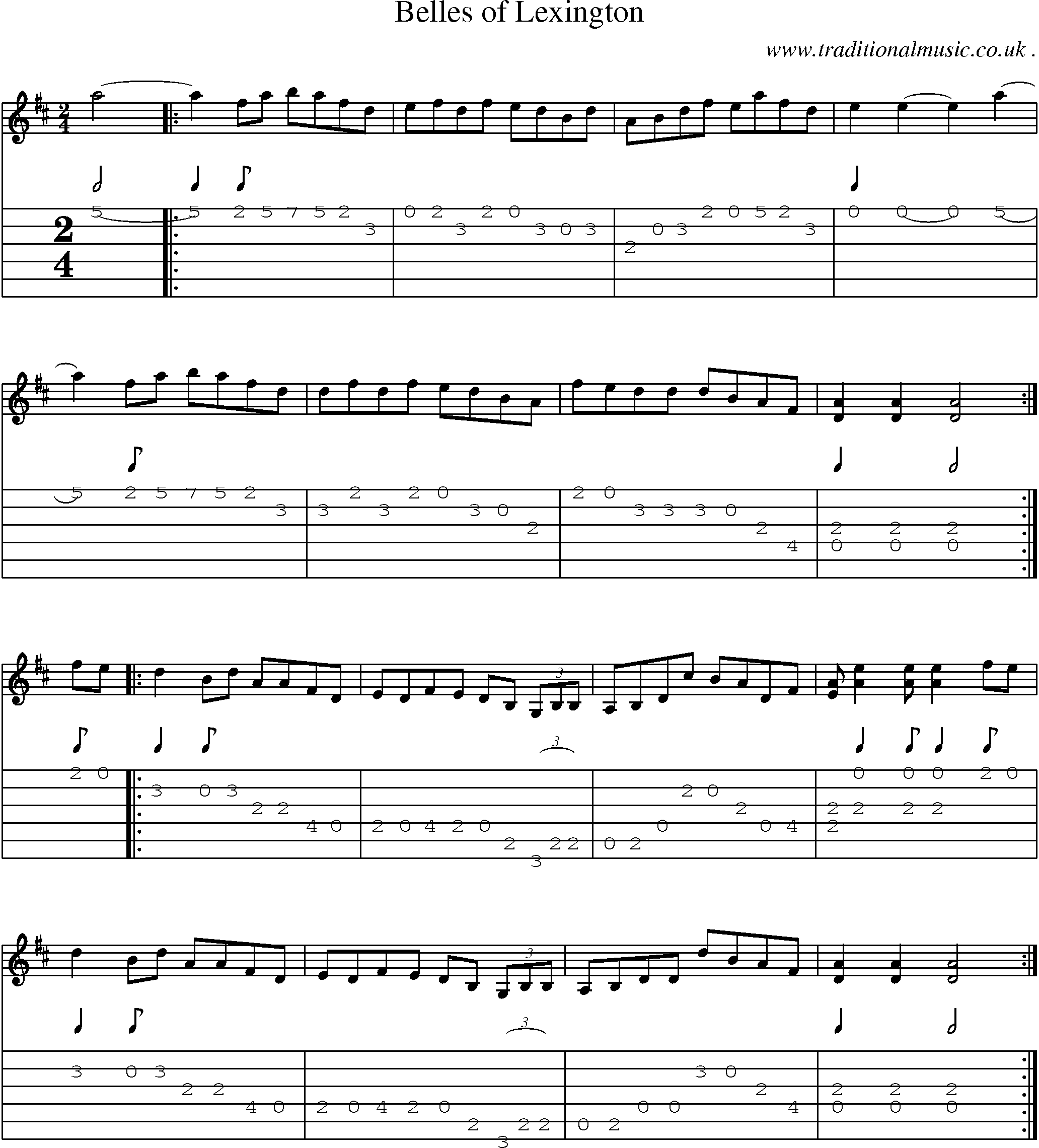 Music Score and Guitar Tabs for Belles Of Lexington