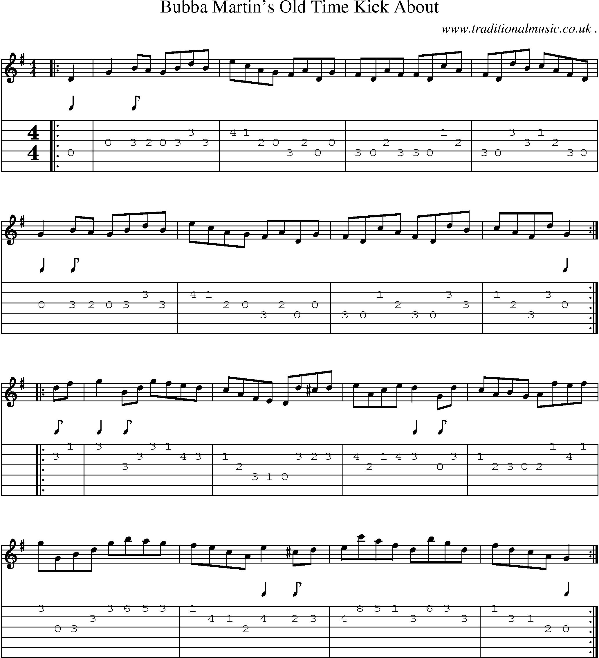 Music Score and Guitar Tabs for Bubba Martins Old Time Kick About