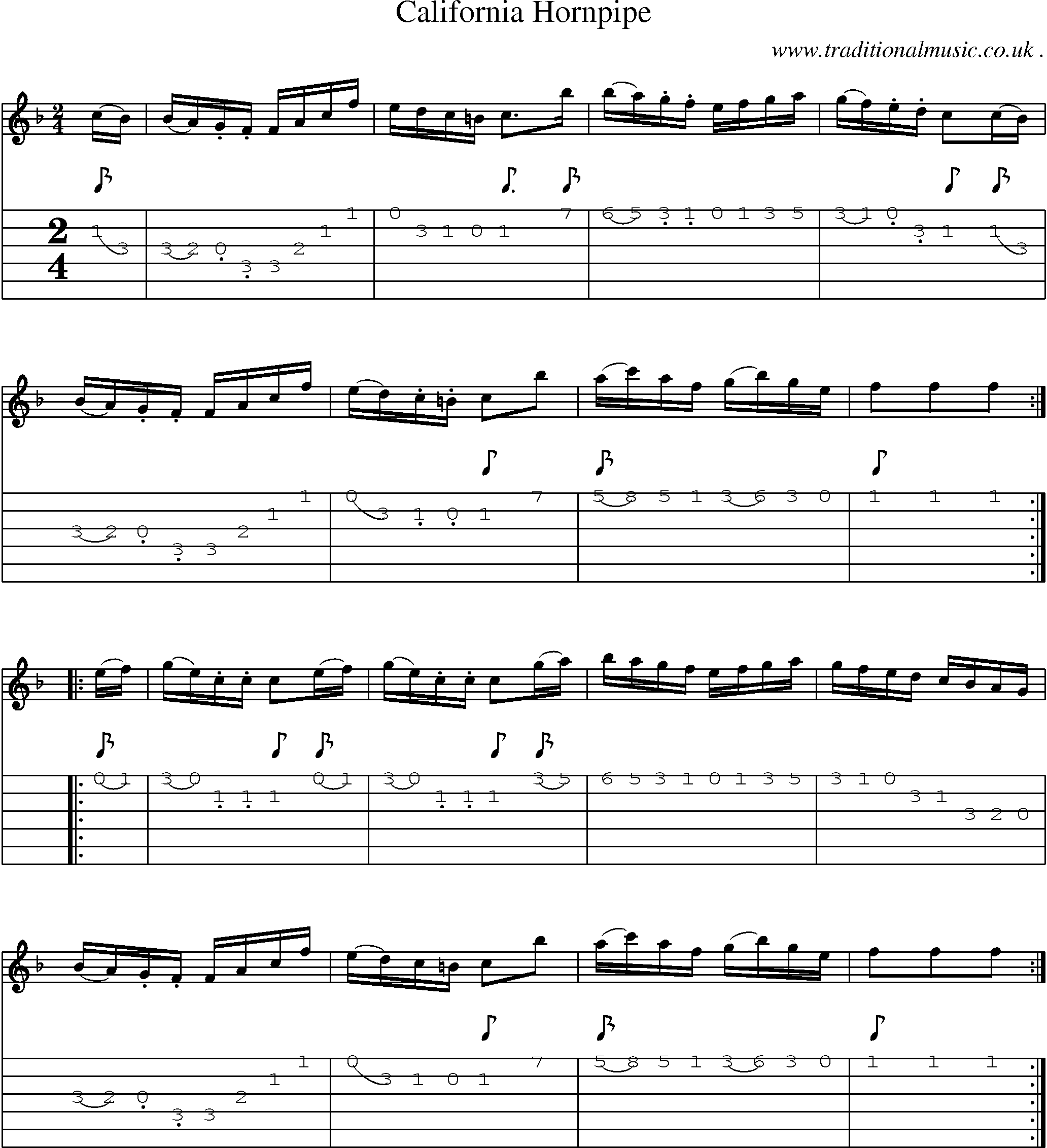 Music Score and Guitar Tabs for California Hornpipe