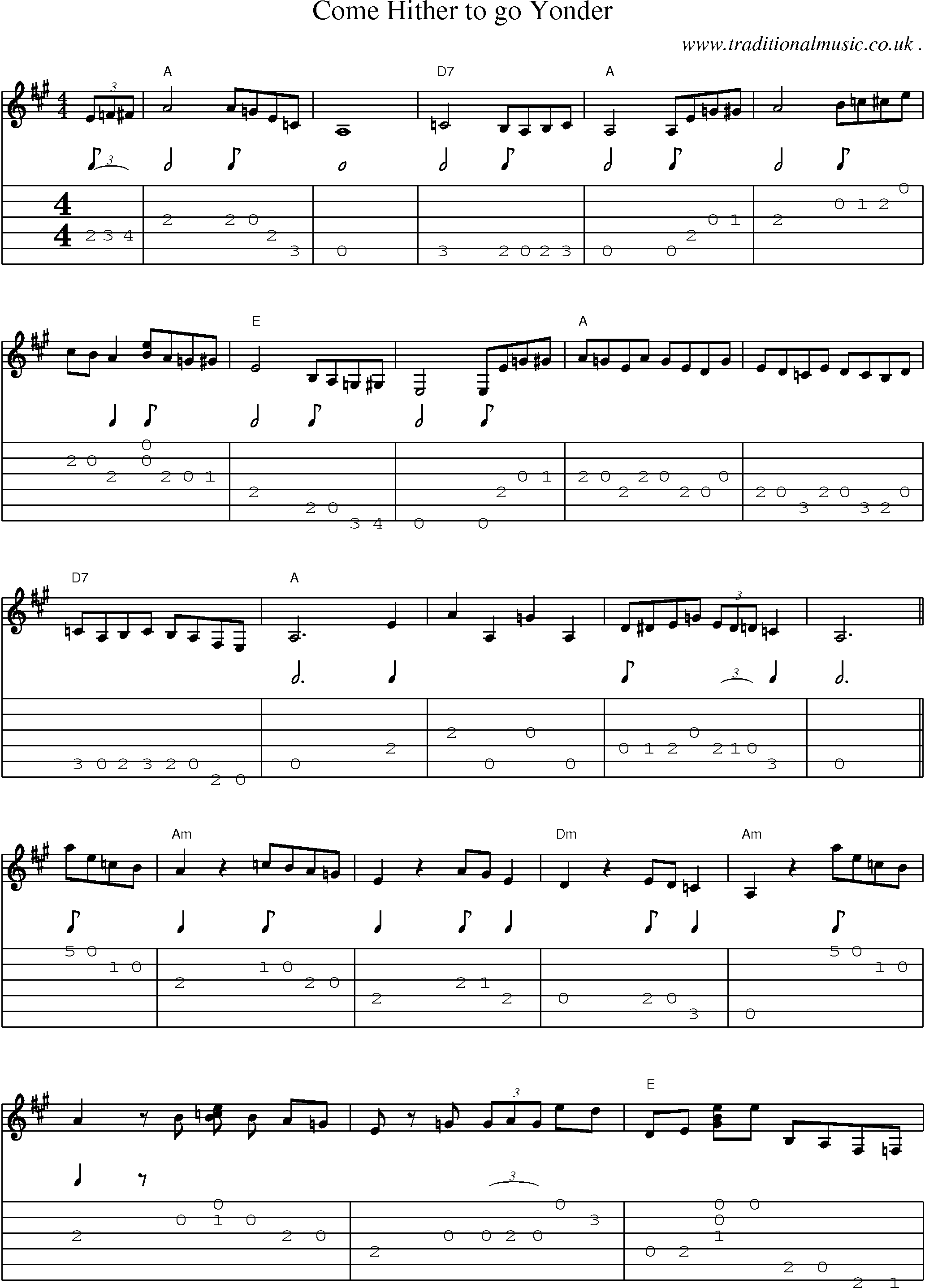 Music Score and Guitar Tabs for Come Hither To Go Yonder