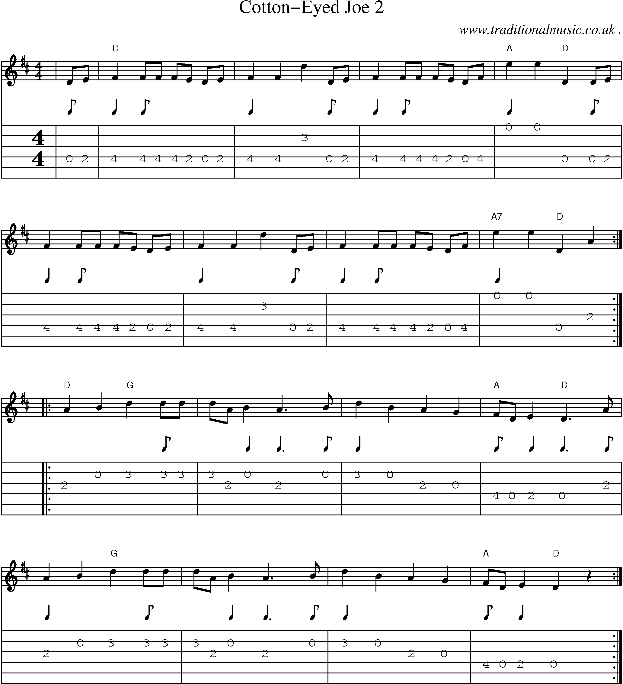 Music Score and Guitar Tabs for Cotton-eyed Joe 2 