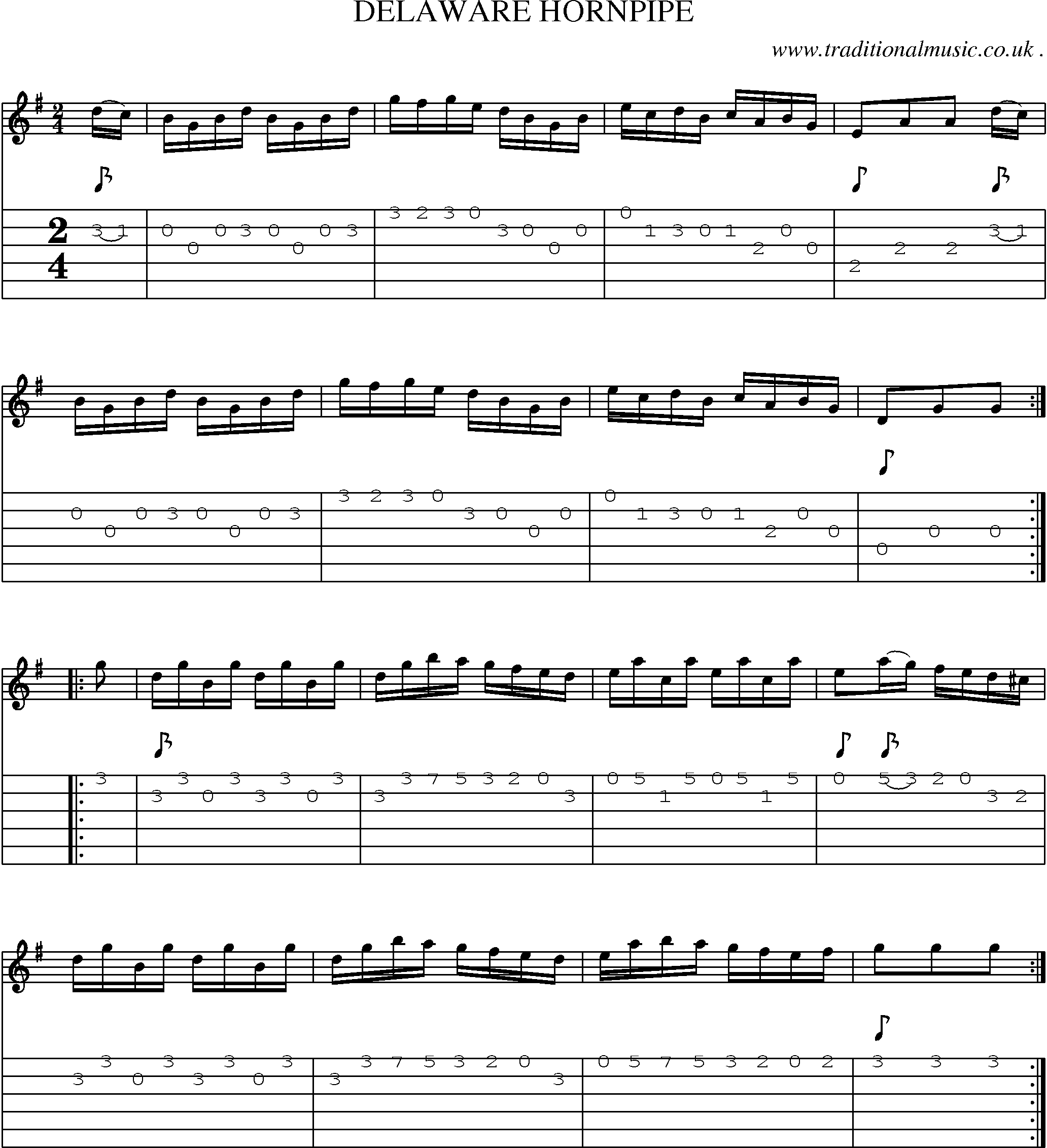 Music Score and Guitar Tabs for Delaware Hornpipe