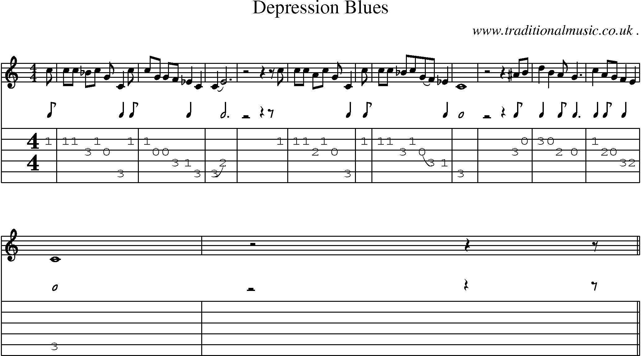 Music Score and Guitar Tabs for Depression Blues