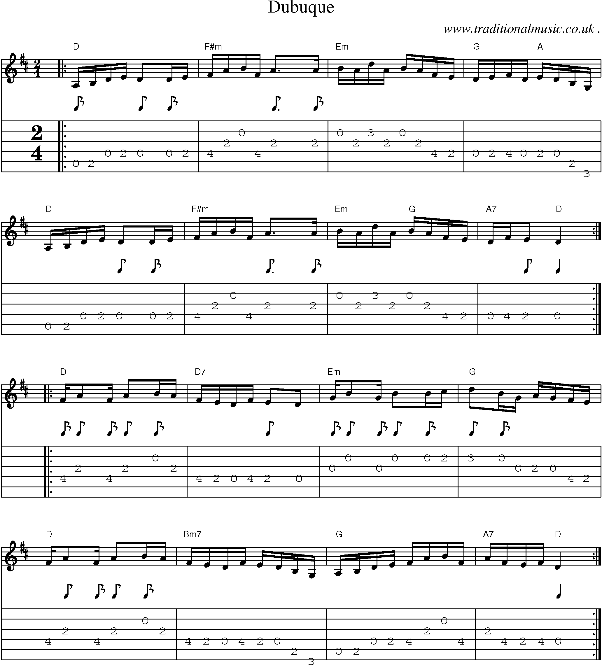 Music Score and Guitar Tabs for Dubuque