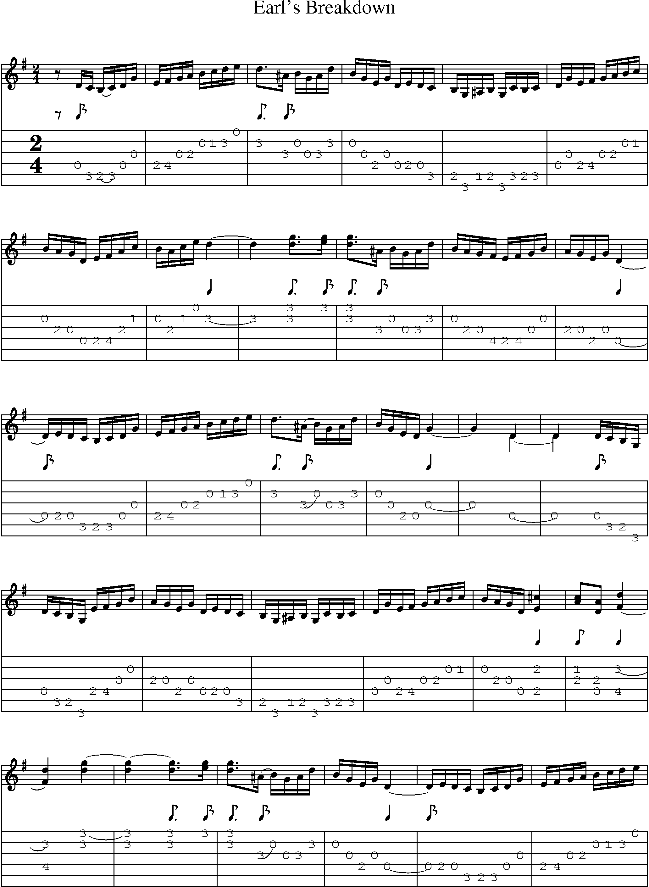 Music Score and Guitar Tabs for Earls Breakdown