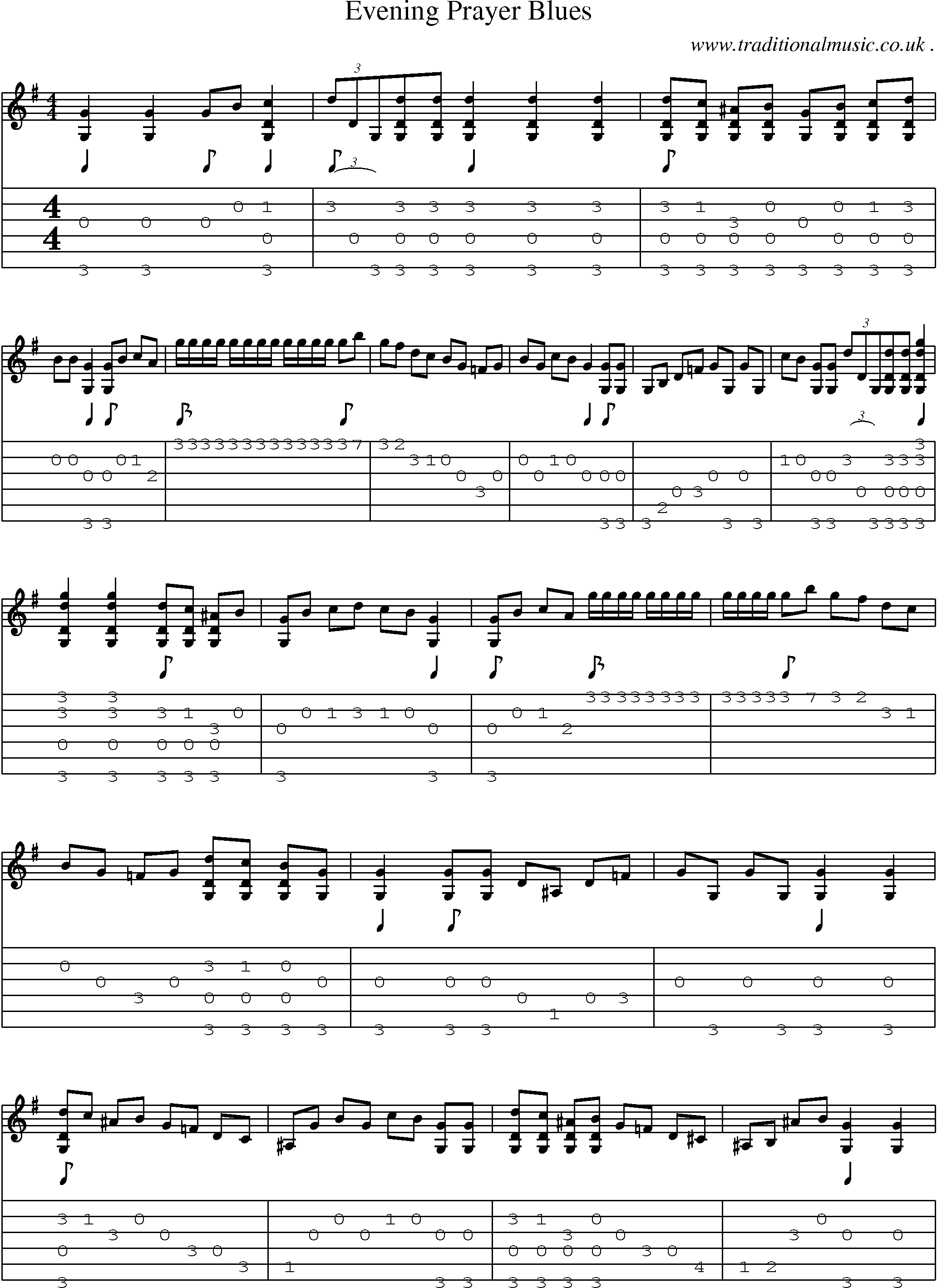 Music Score and Guitar Tabs for Evening Prayer Blues