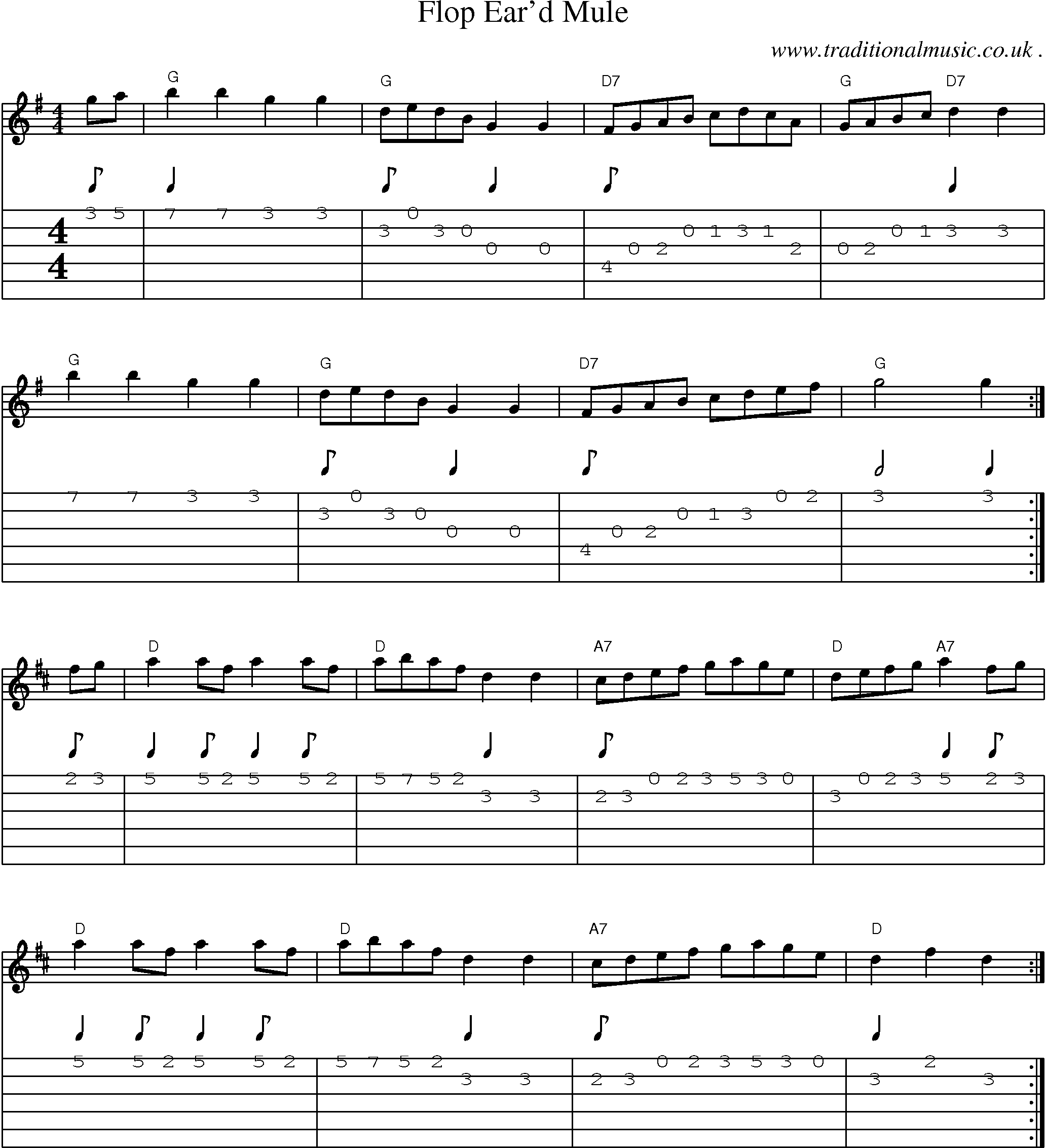 Music Score and Guitar Tabs for Flop Eard Mule