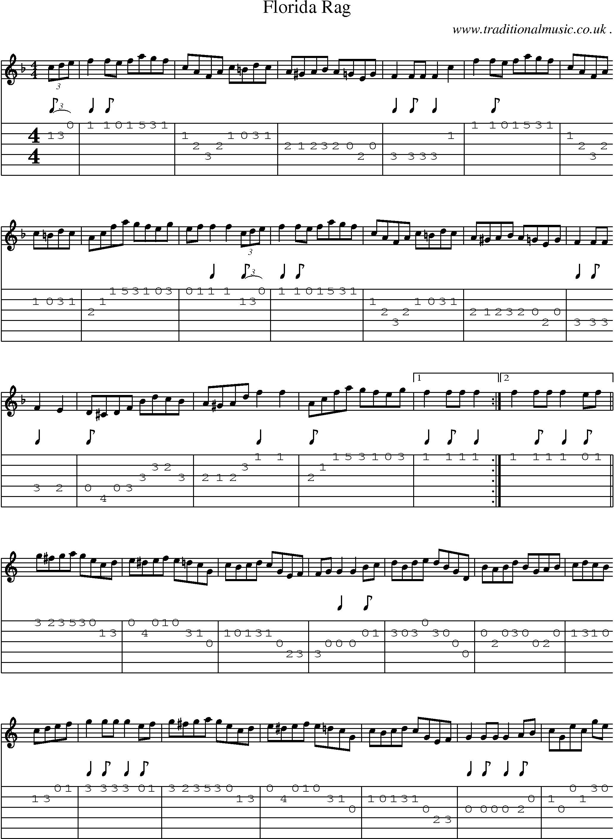 Music Score and Guitar Tabs for Florida Rag