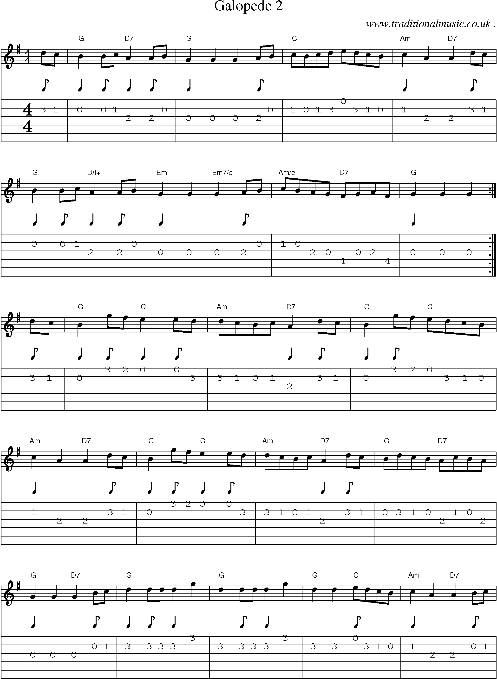Music Score and Guitar Tabs for Galopede 2