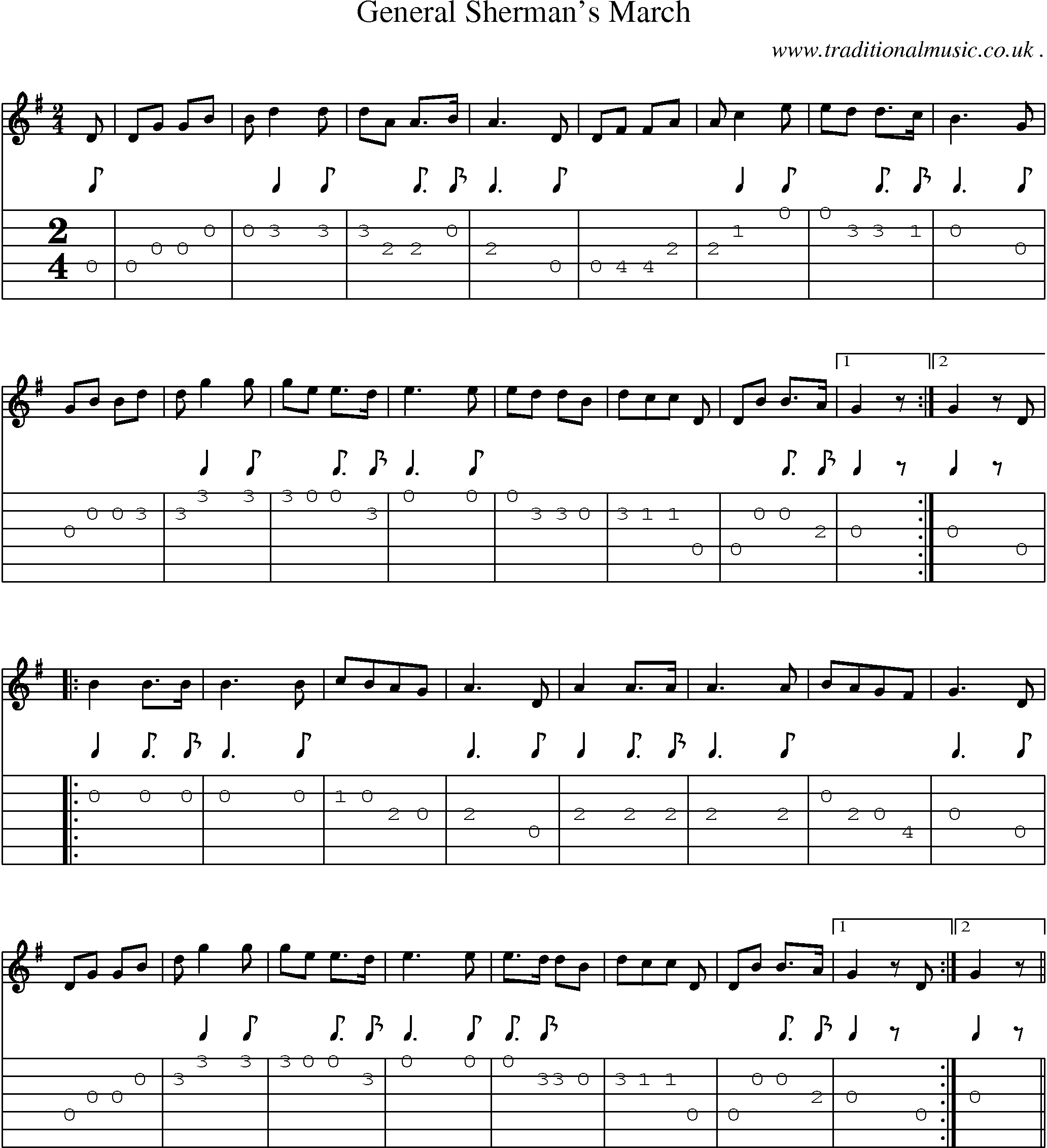 Music Score and Guitar Tabs for General Shermans March