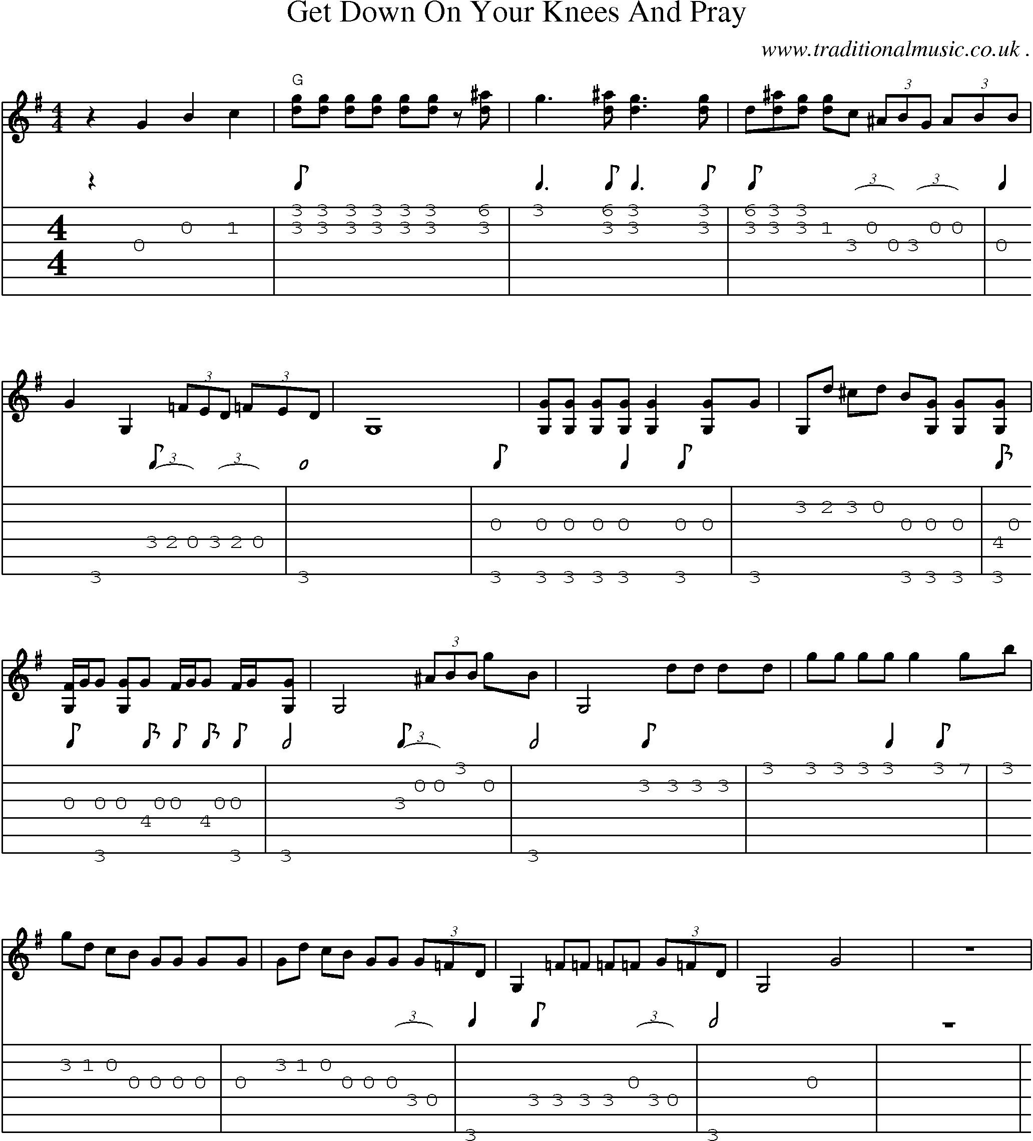 Music Score and Guitar Tabs for Get Down On Your Knees And Pray