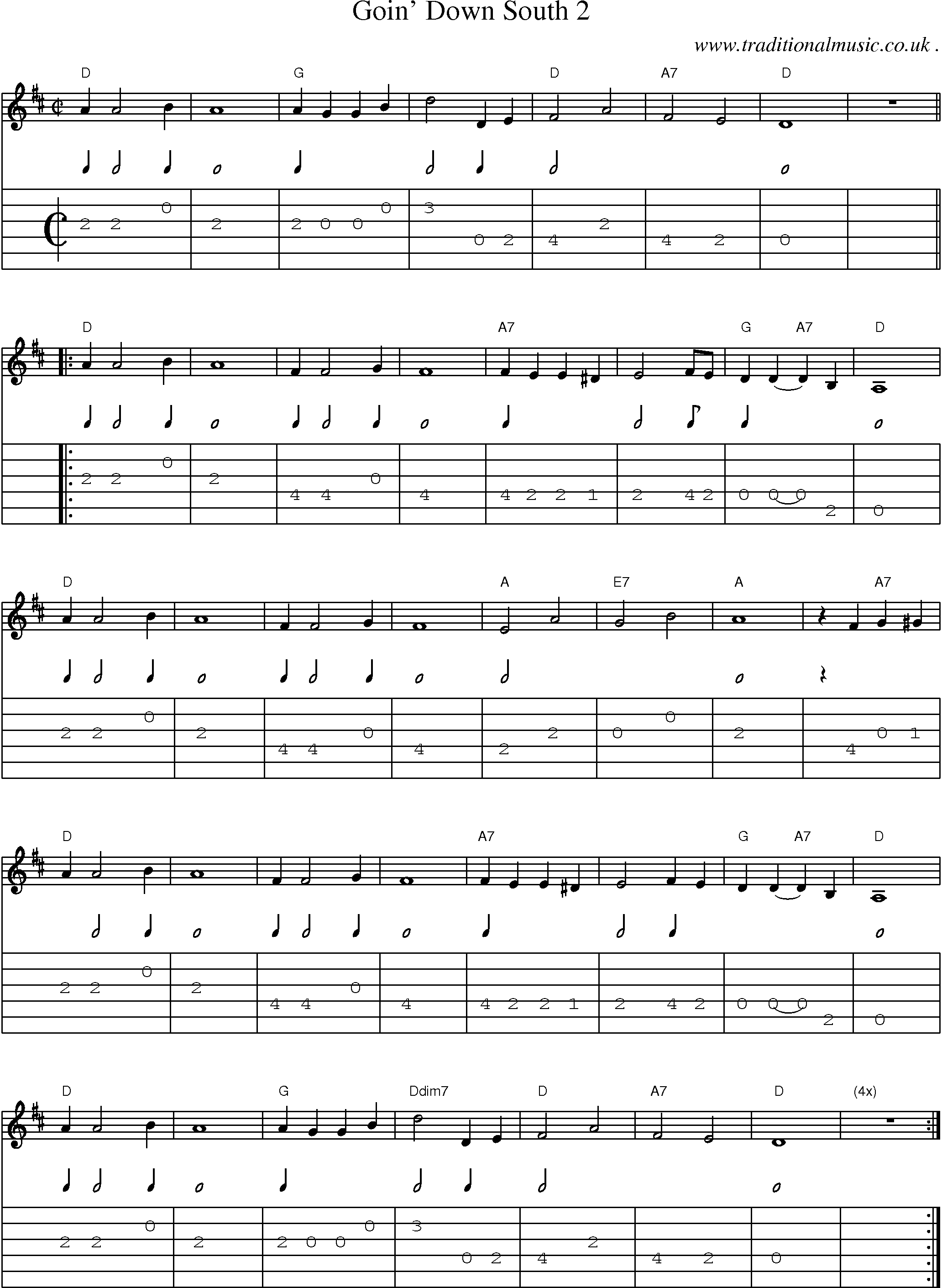 Music Score and Guitar Tabs for Goin Down South 2