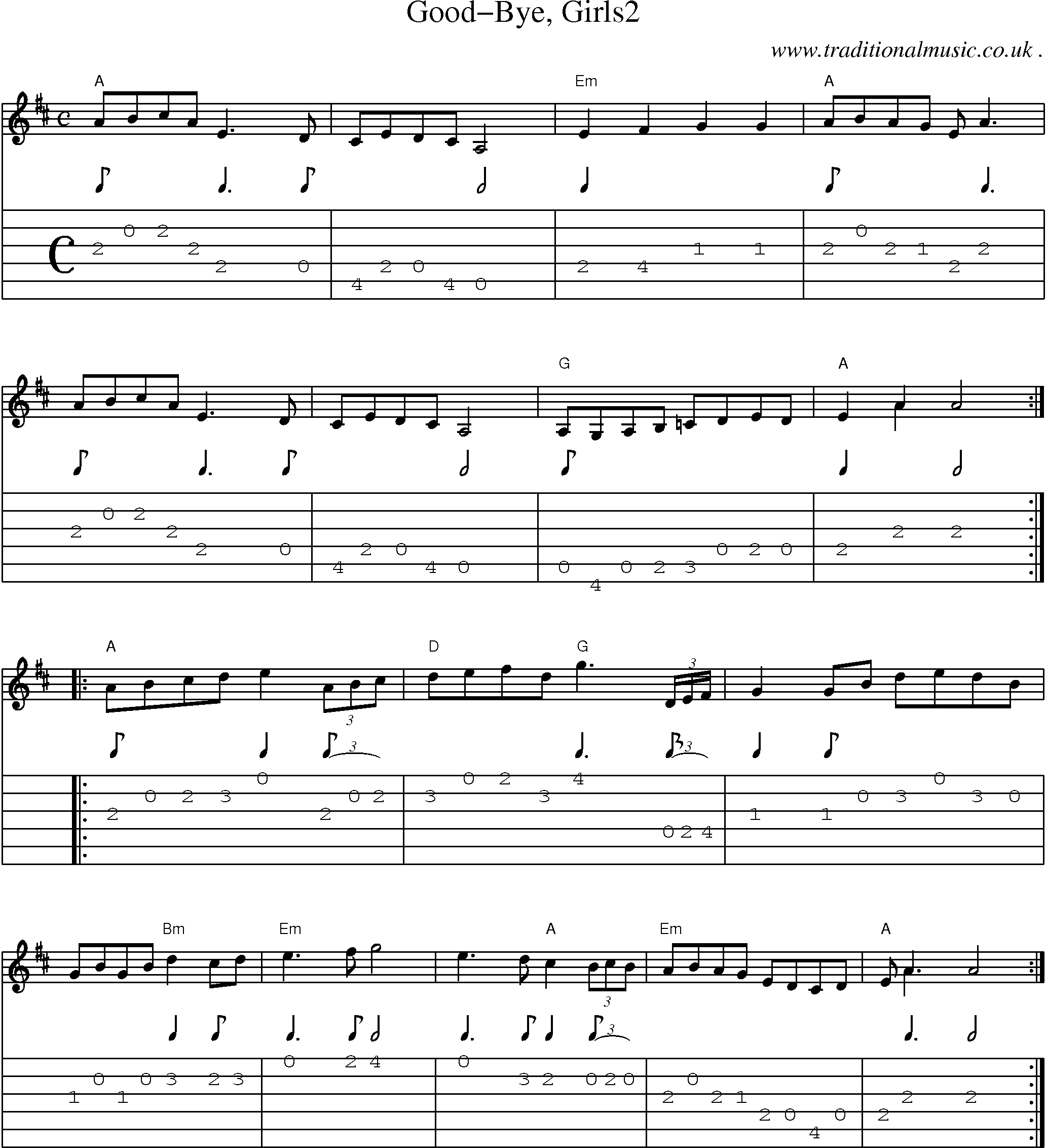 Music Score and Guitar Tabs for Good-bye Girls2
