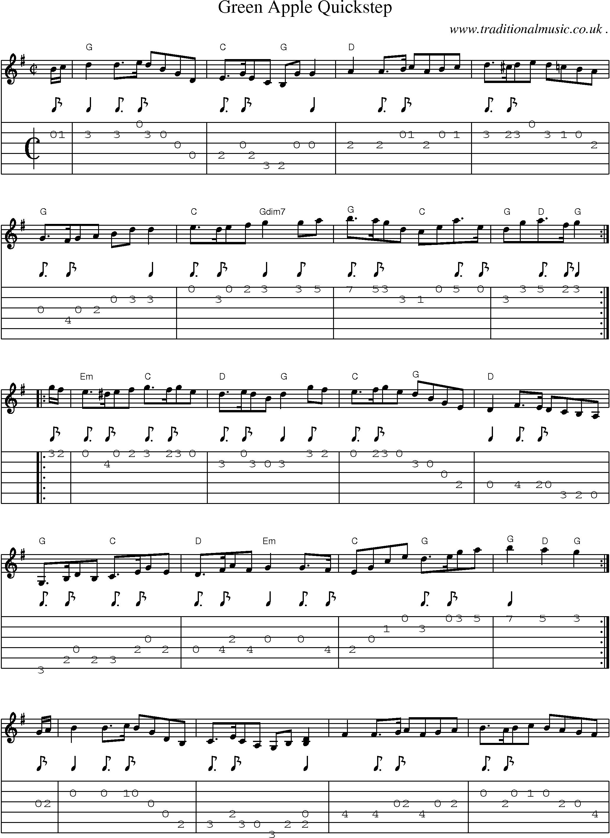 Music Score and Guitar Tabs for Green Apple Quickstep