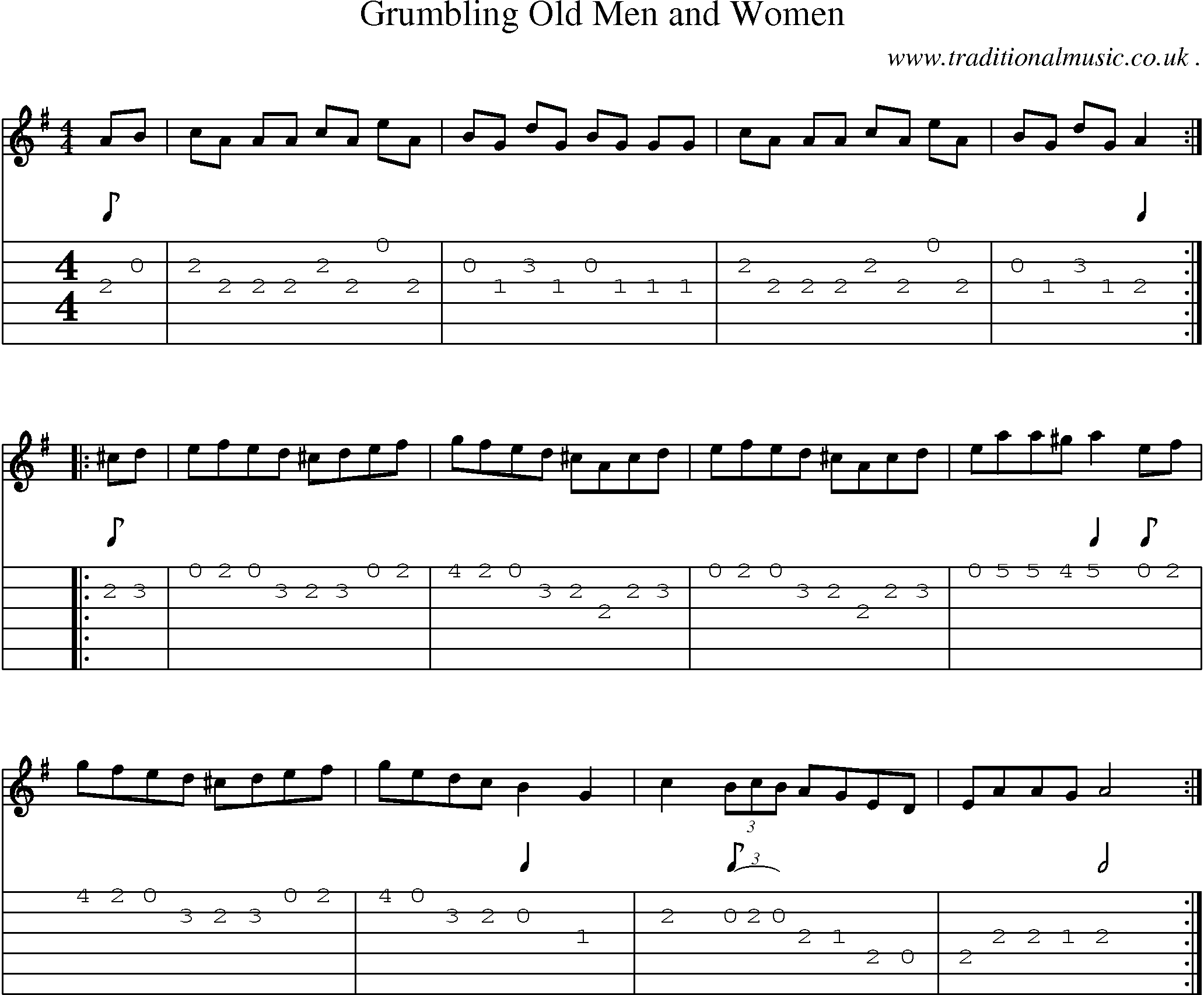 Music Score and Guitar Tabs for Grumbling Old Men And Women