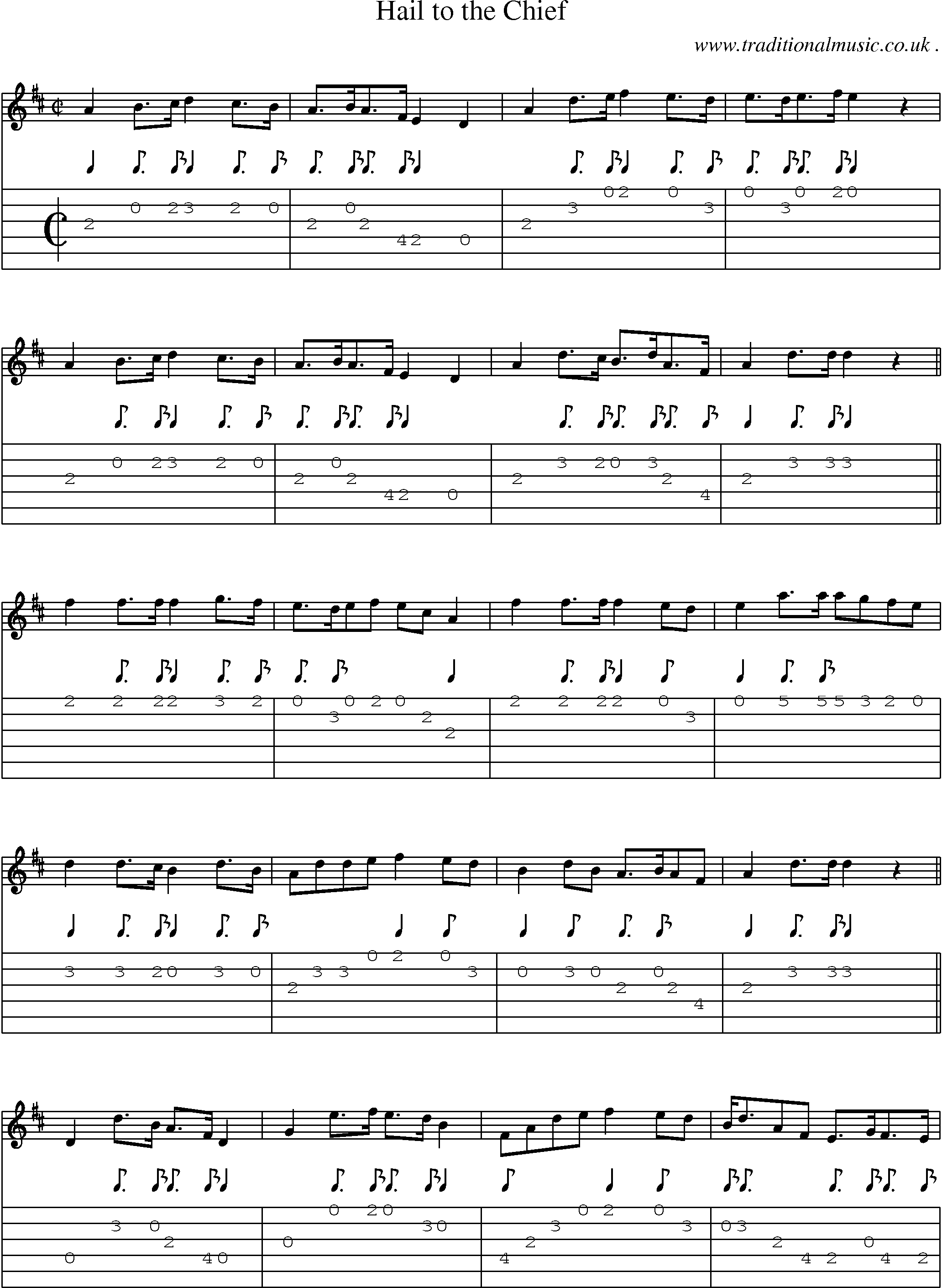 Music Score and Guitar Tabs for Hail To The Chief