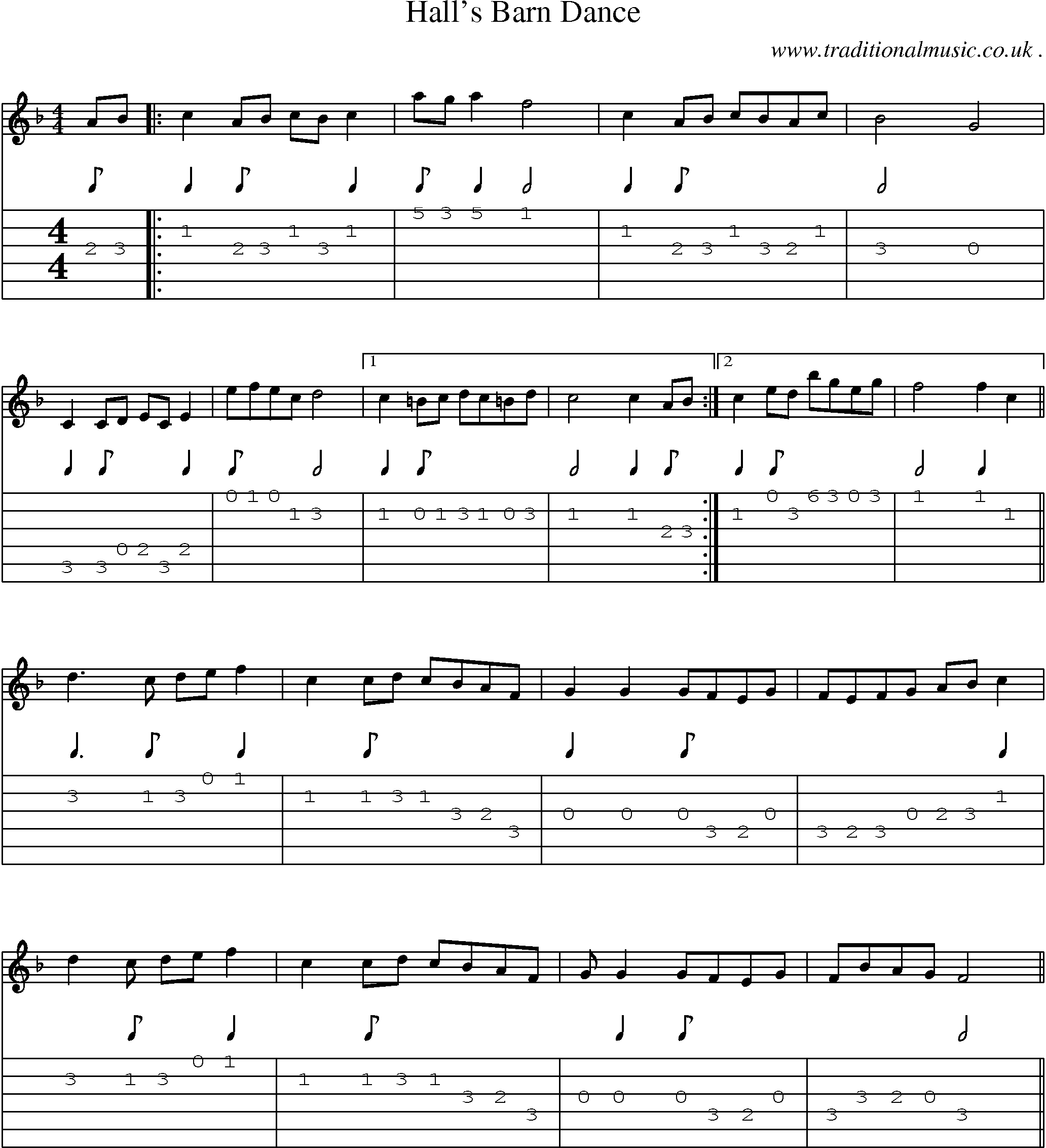 Music Score and Guitar Tabs for Halls Barn Dance