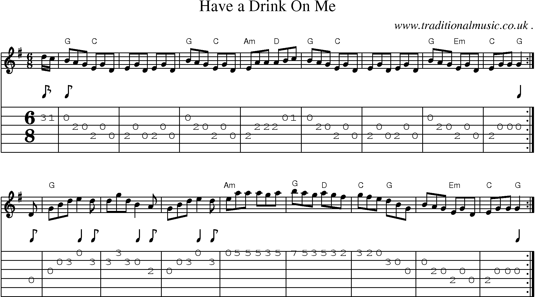 Music Score and Guitar Tabs for Have A Drink On Me