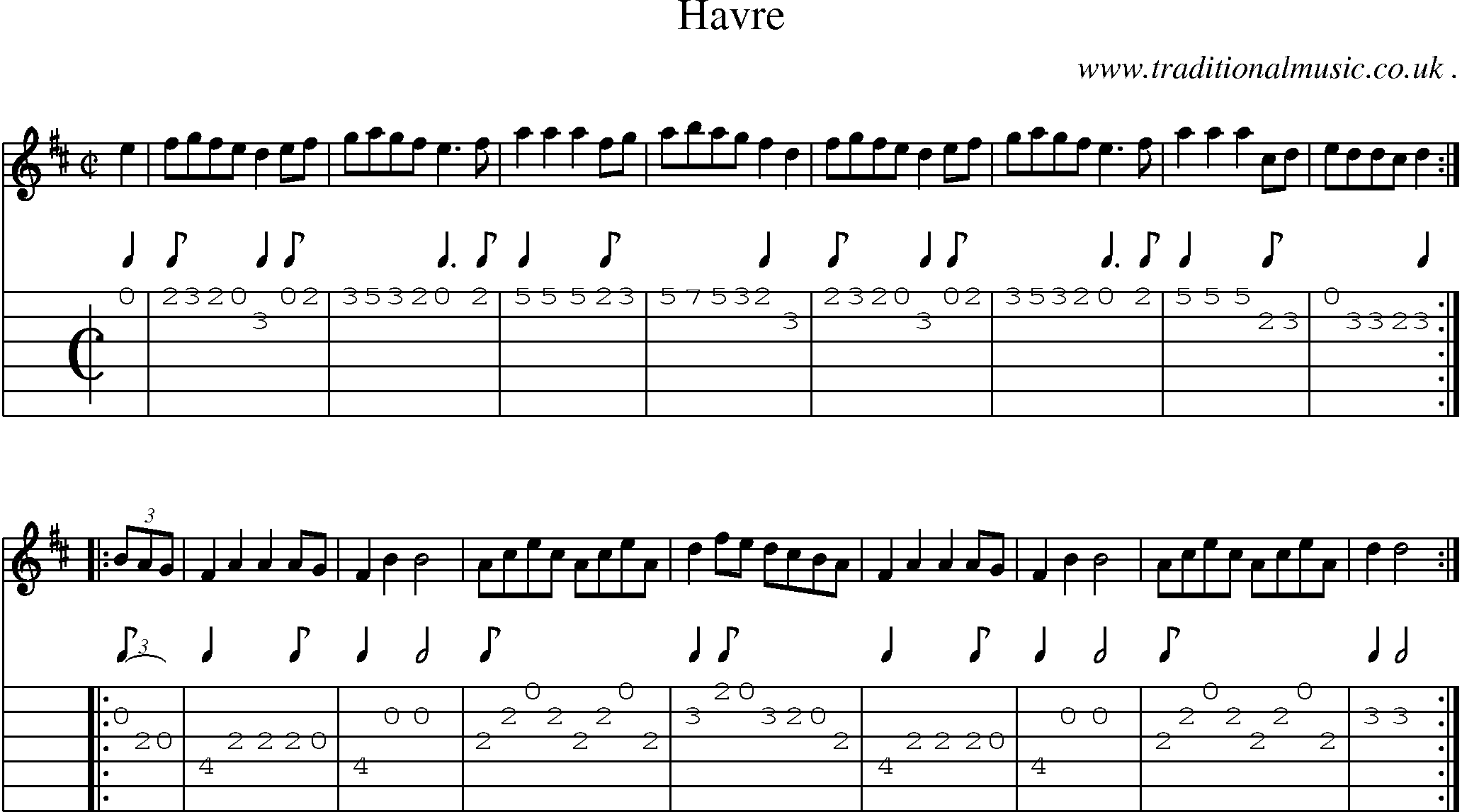 Music Score and Guitar Tabs for Havre