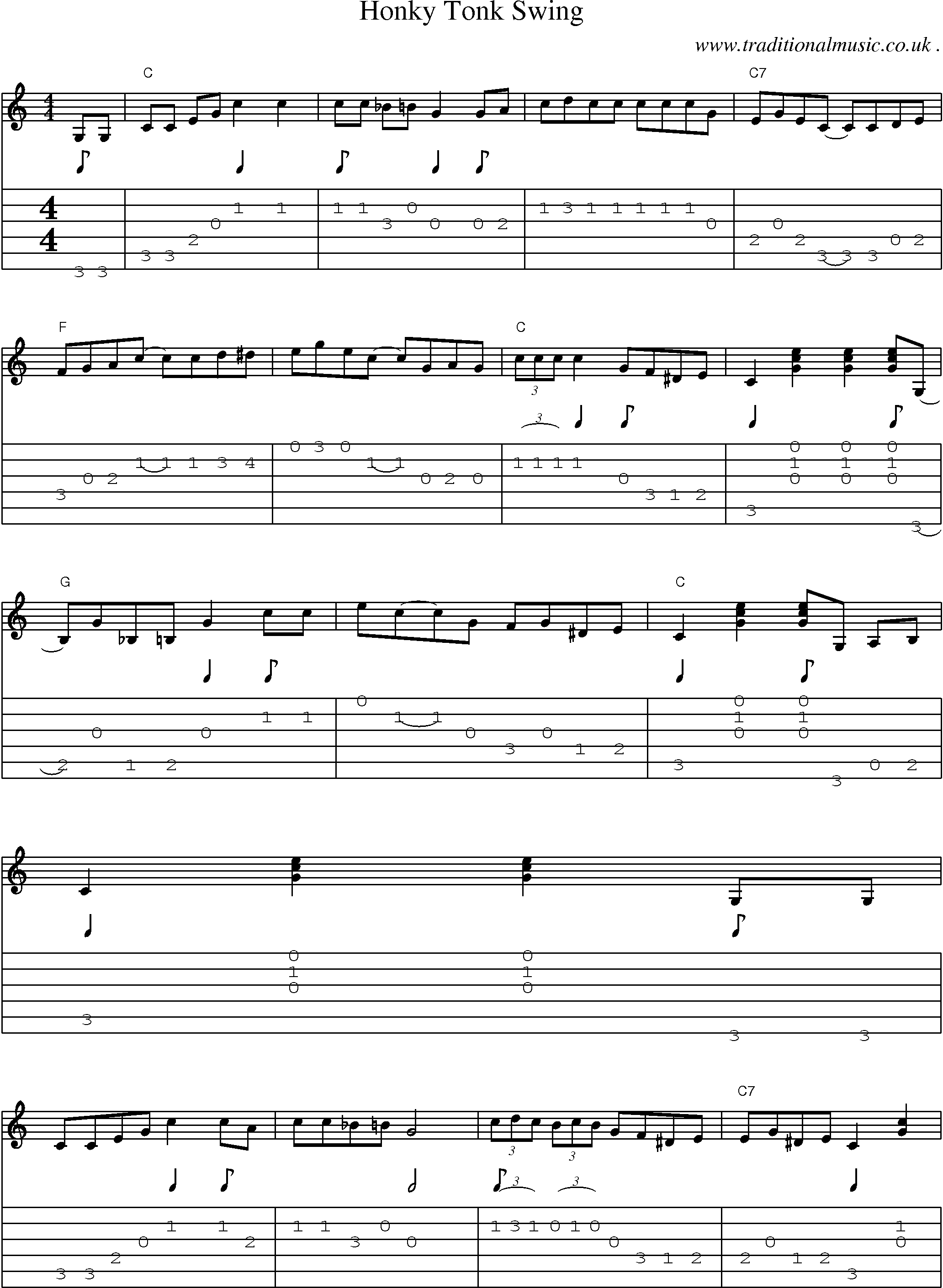 Music Score and Guitar Tabs for Honky Tonk Swing