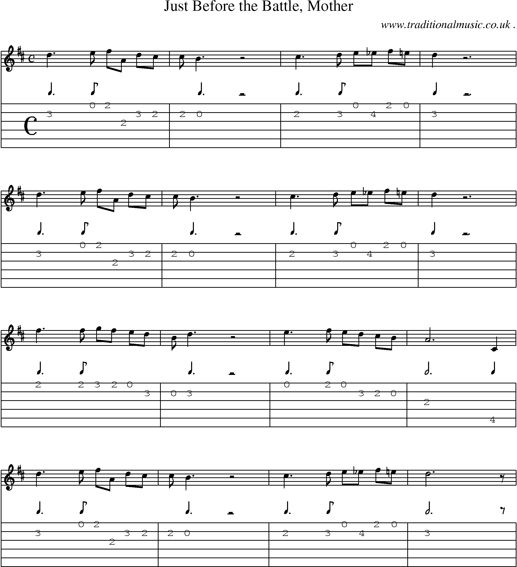 Music Score and Guitar Tabs for Just Before The Battle Mother