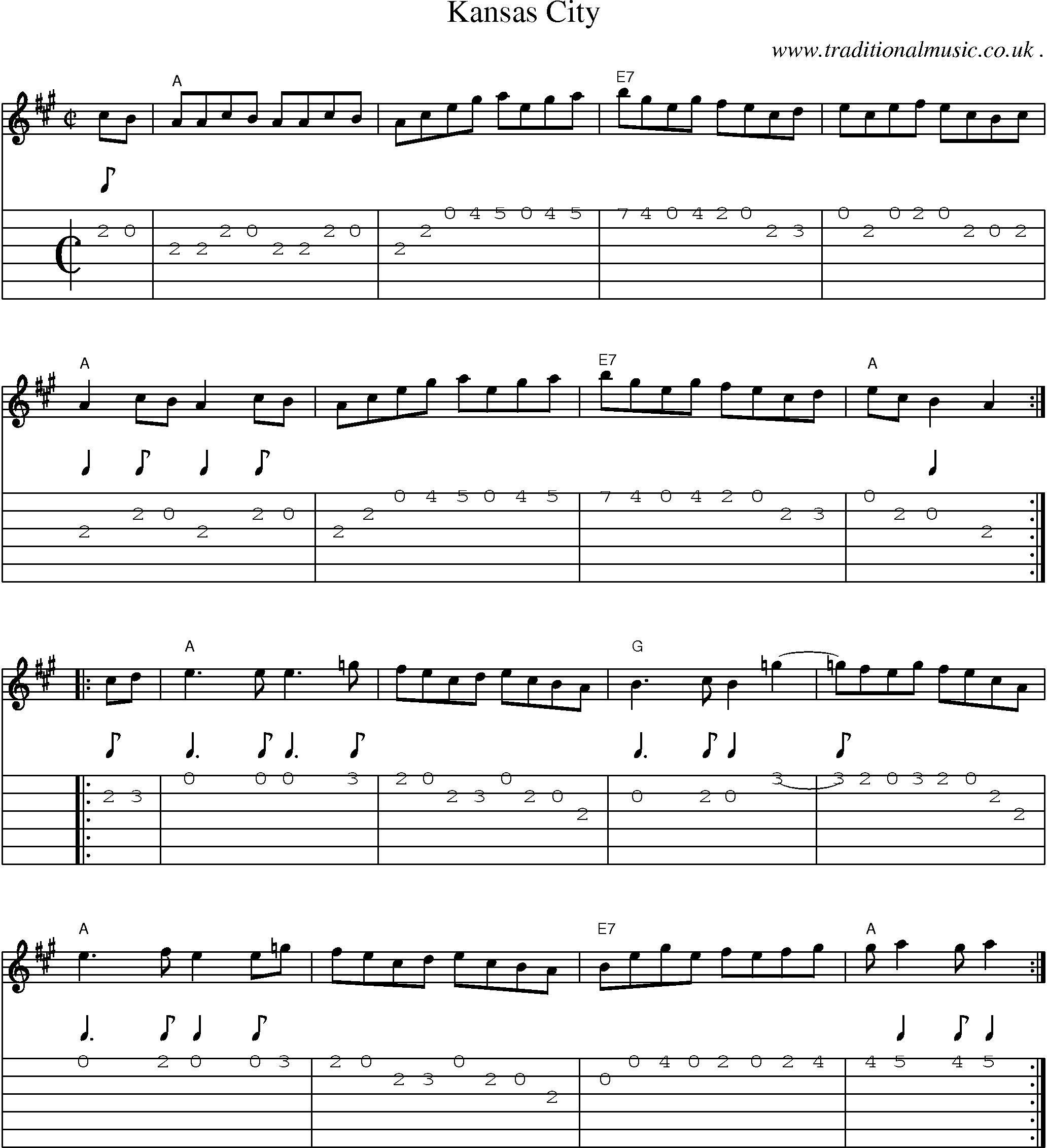 Music Score and Guitar Tabs for Kansas City