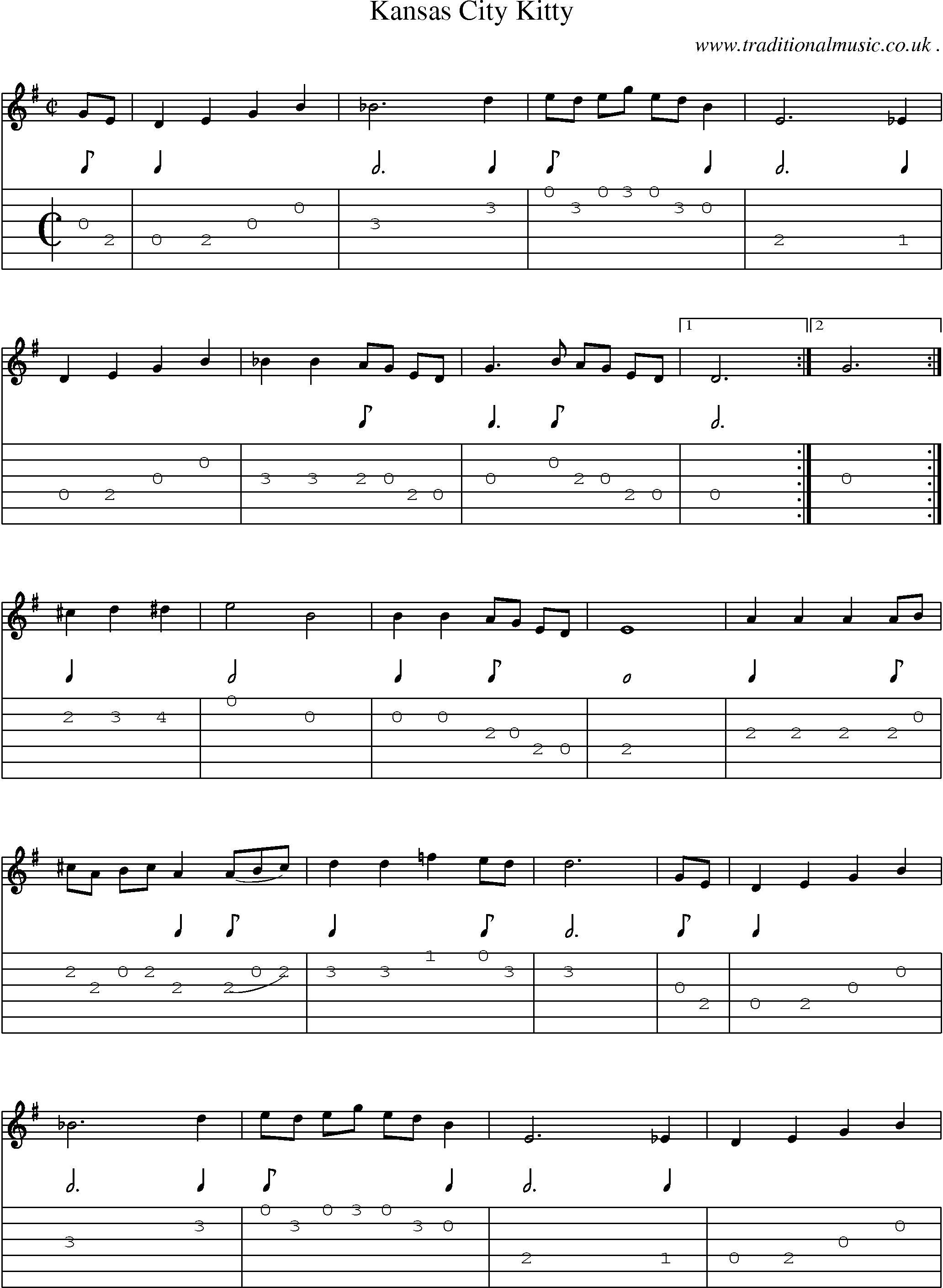 Music Score and Guitar Tabs for Kansas City Kitty