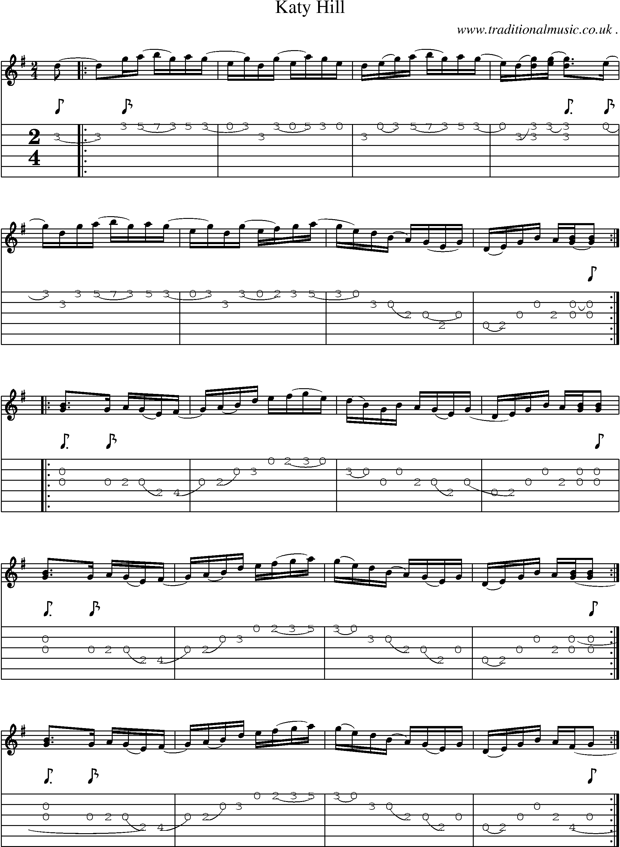 Music Score and Guitar Tabs for Katy Hill