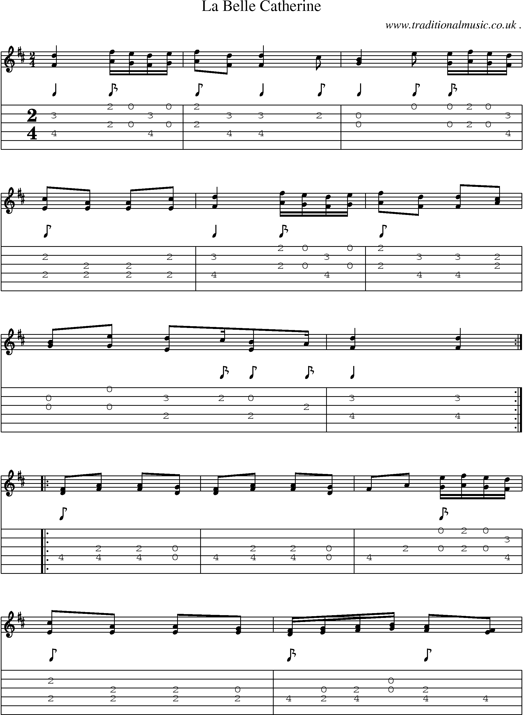Music Score and Guitar Tabs for La Belle Catherine