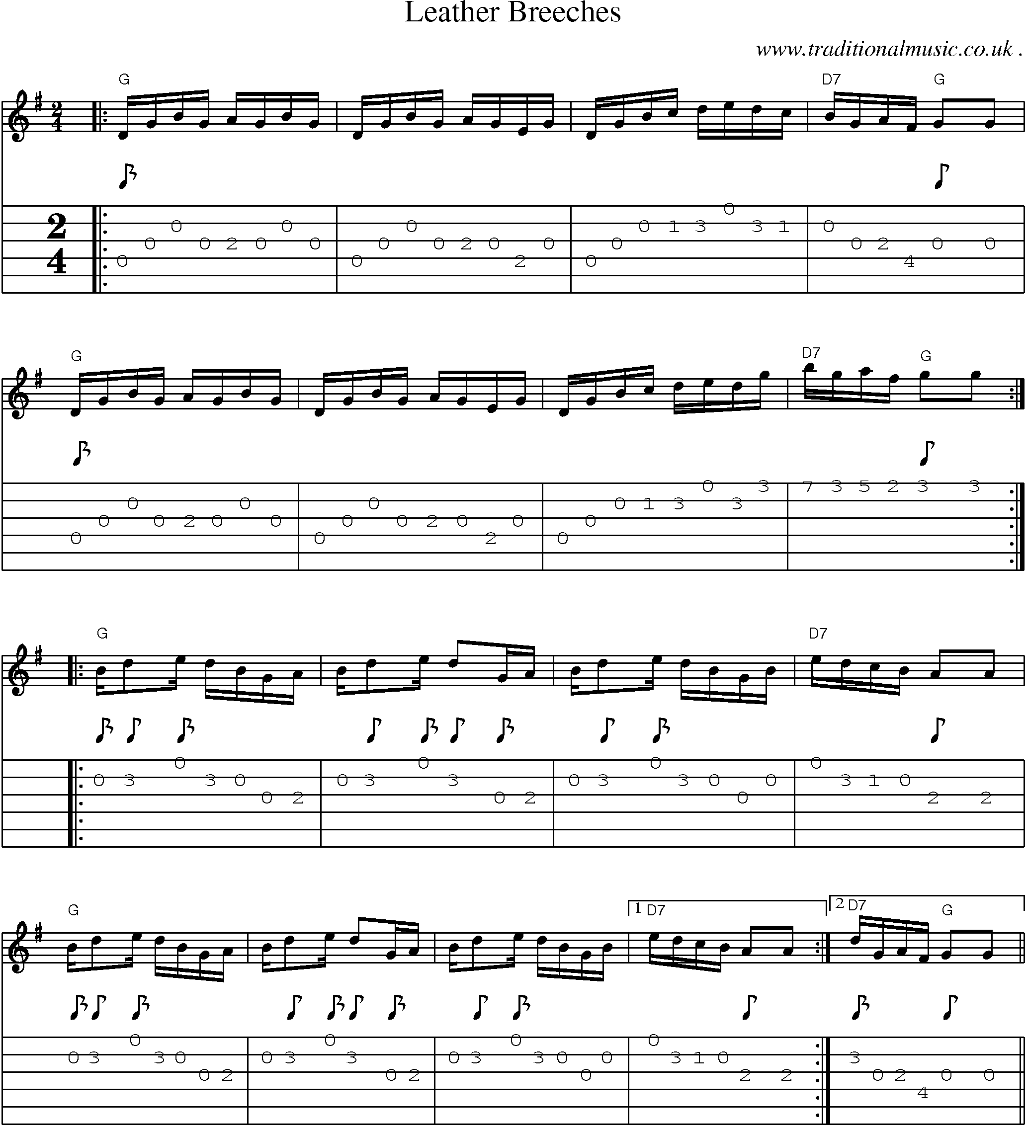 Music Score and Guitar Tabs for Leather Breeches