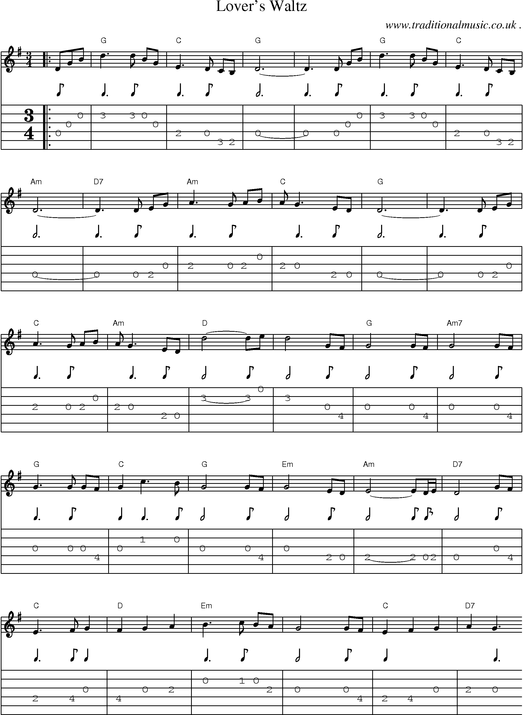 Music Score and Guitar Tabs for Lovers Waltz
