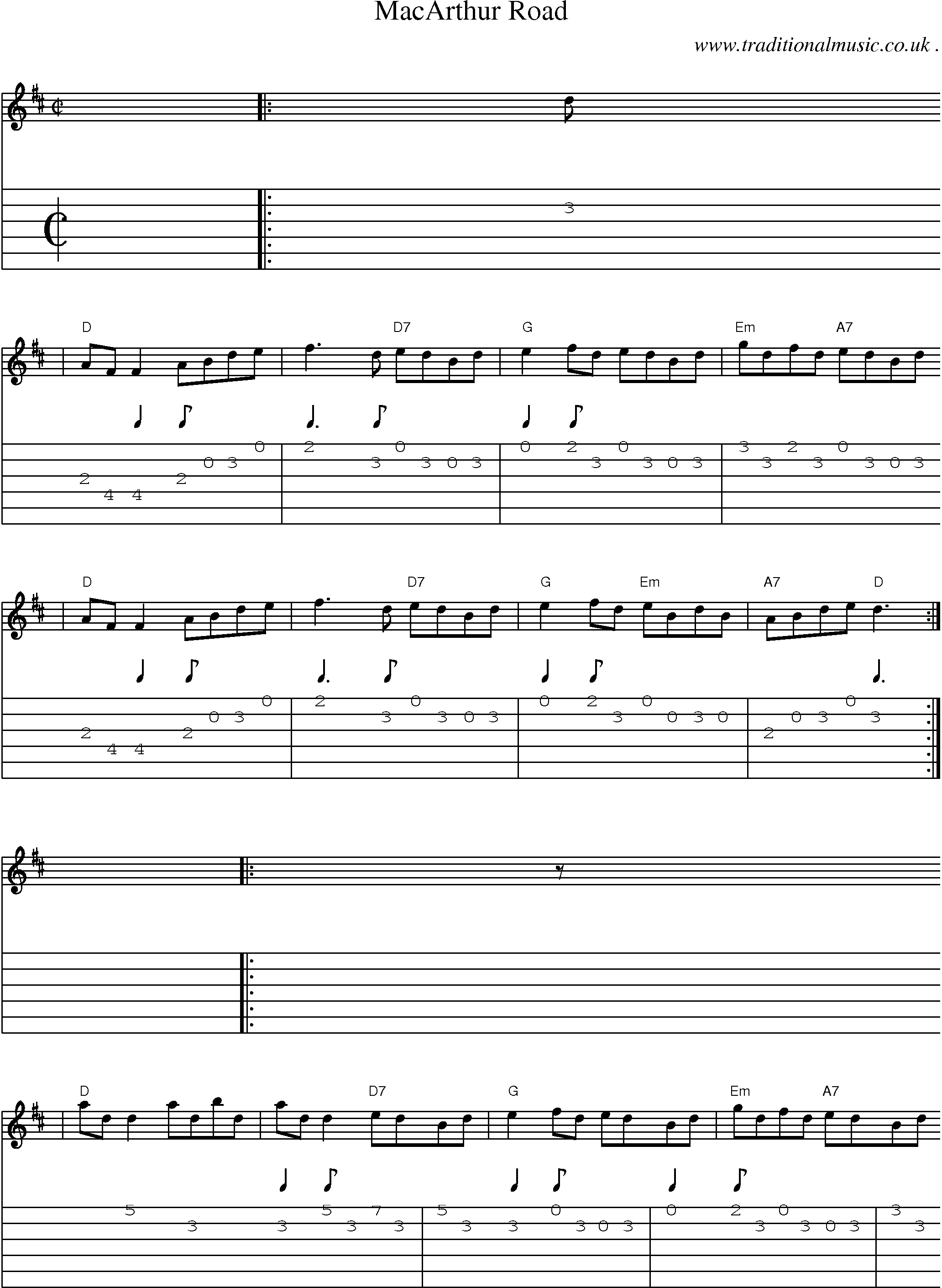 Music Score and Guitar Tabs for Macarthur Road