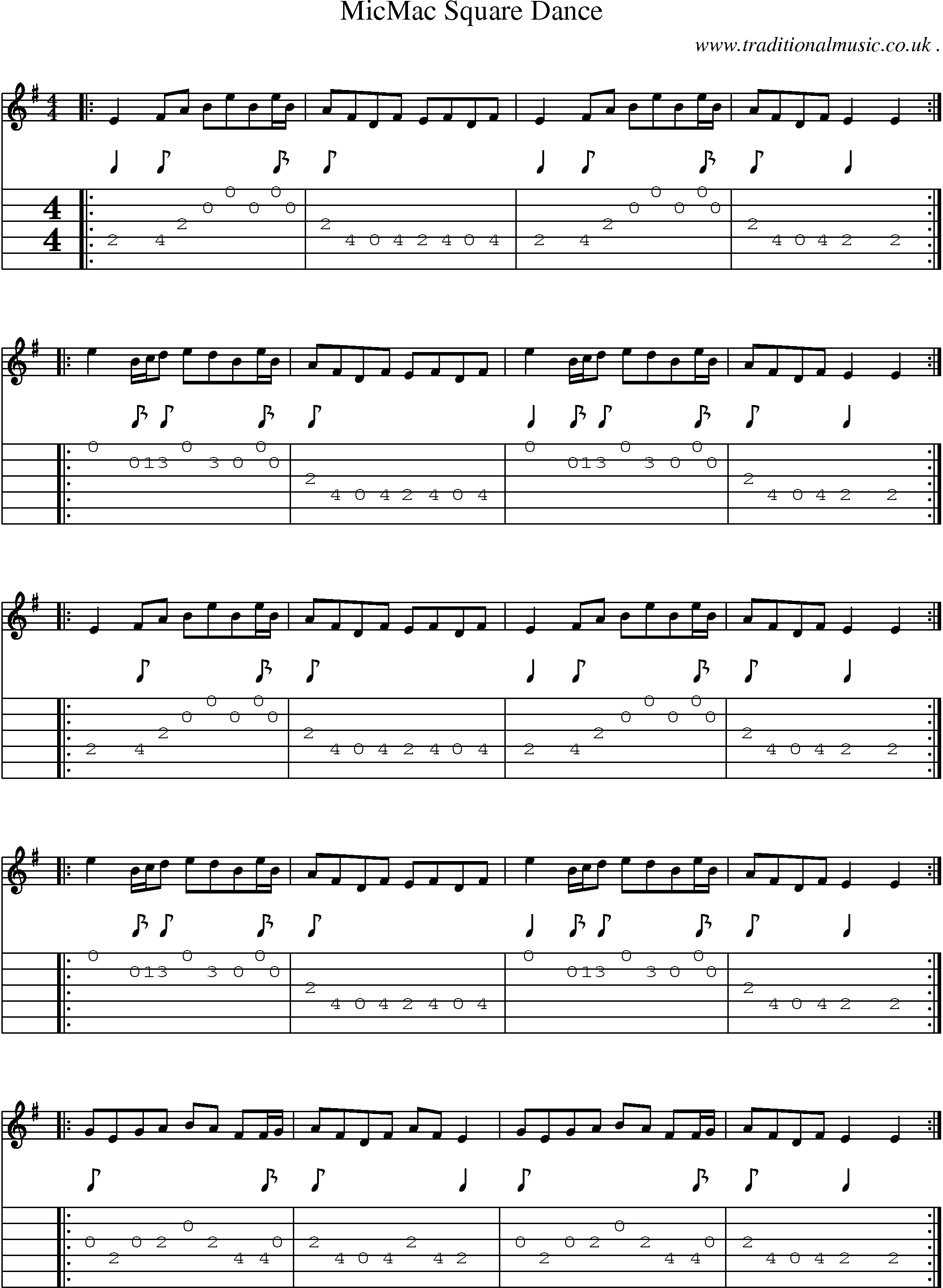 Music Score and Guitar Tabs for Micmac Square Dance
