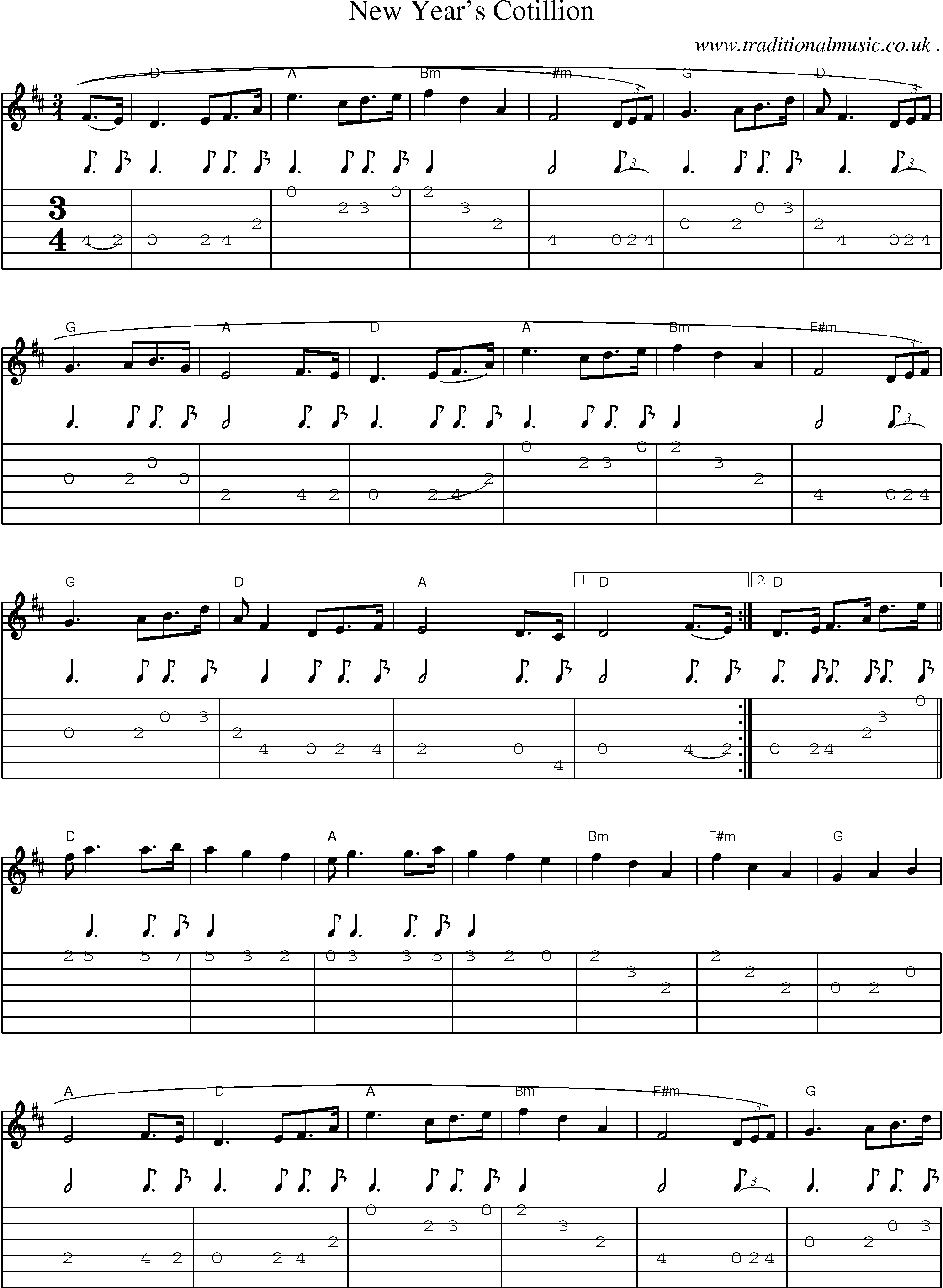Music Score and Guitar Tabs for New Years Cotillion