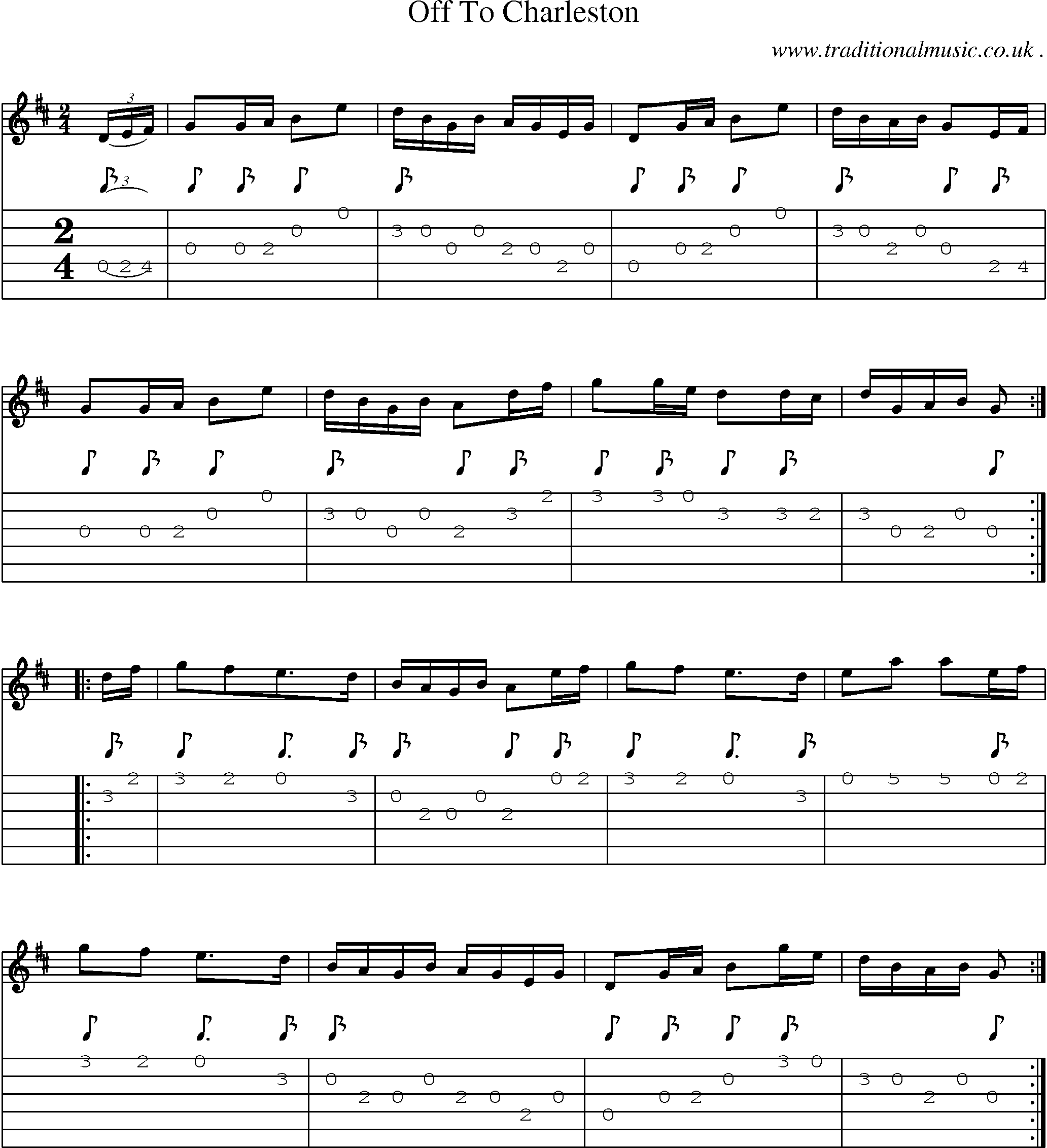 Music Score and Guitar Tabs for Off To Charleston