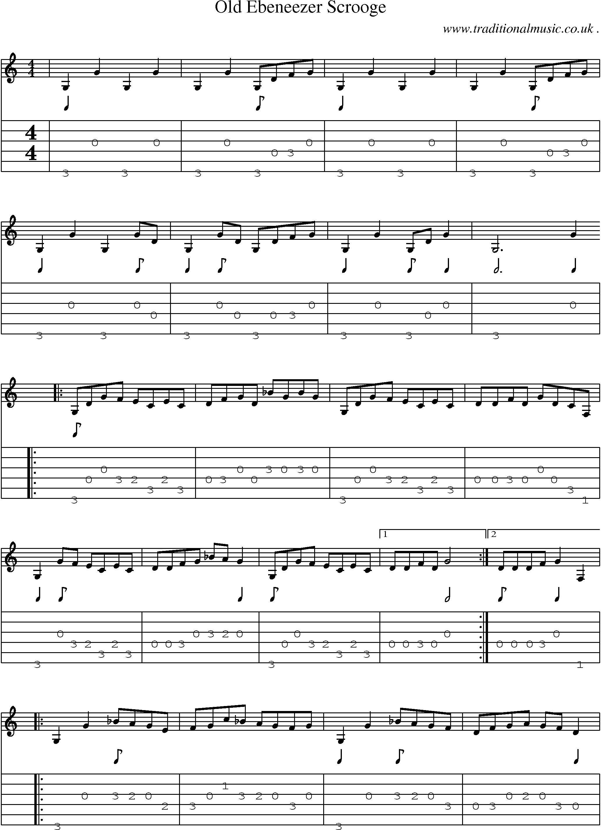 Music Score and Guitar Tabs for Old Ebeneezer Scrooge