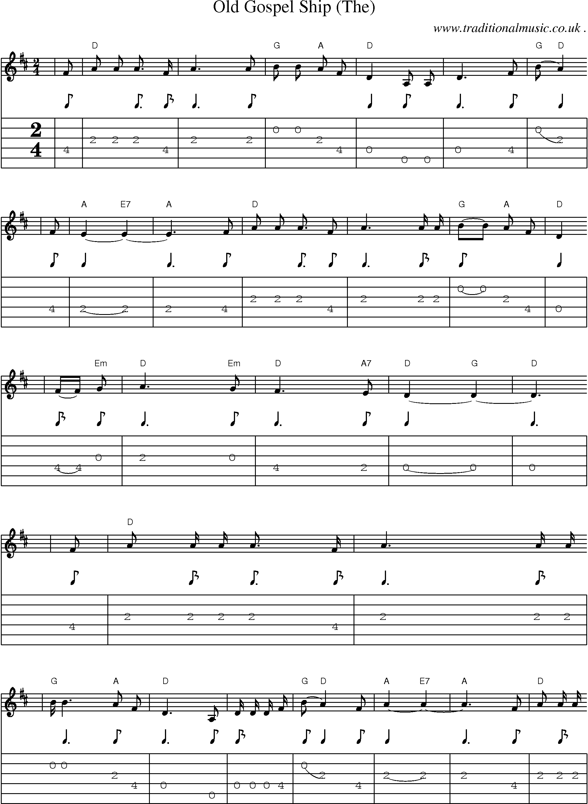 Music Score and Guitar Tabs for Old Gospel Ship (the)