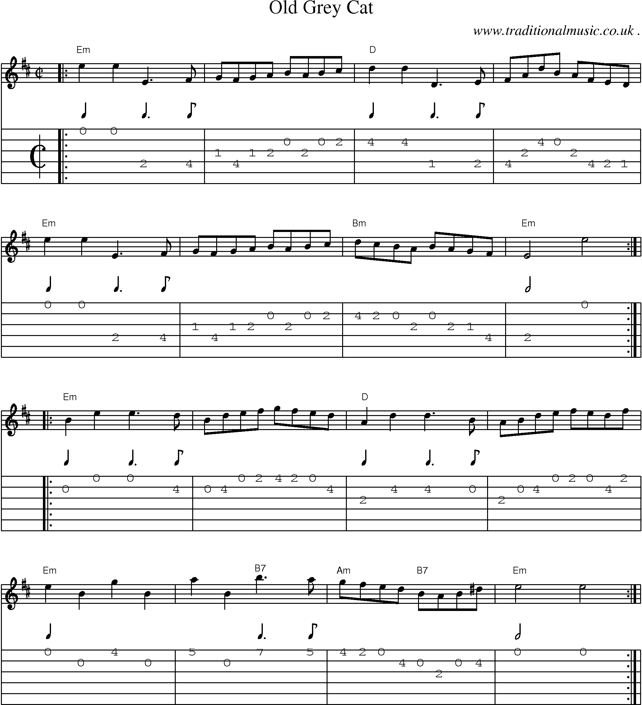 Music Score and Guitar Tabs for Old Grey Cat