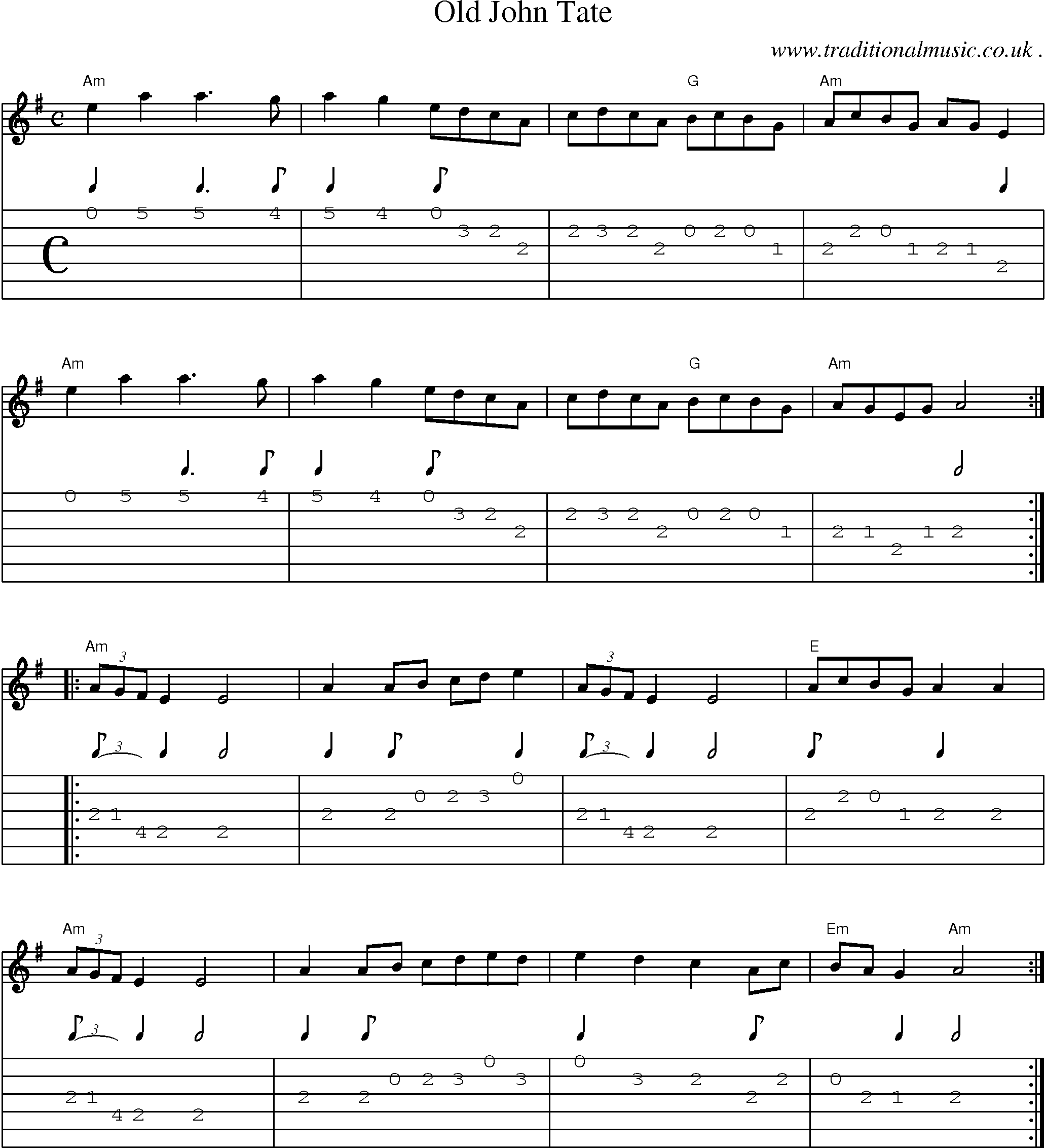 Music Score and Guitar Tabs for Old John Tate