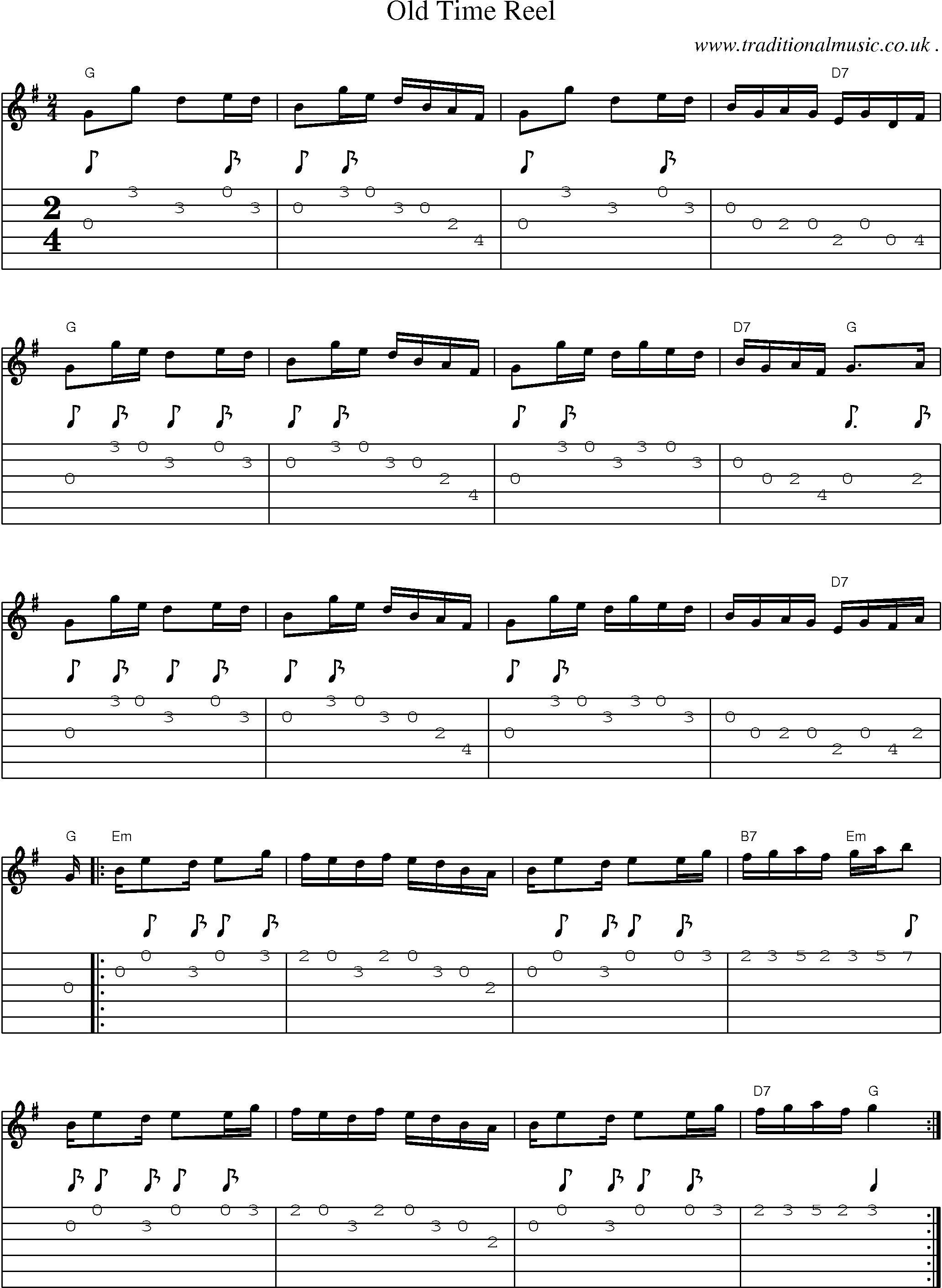 Music Score and Guitar Tabs for Old Time Reel