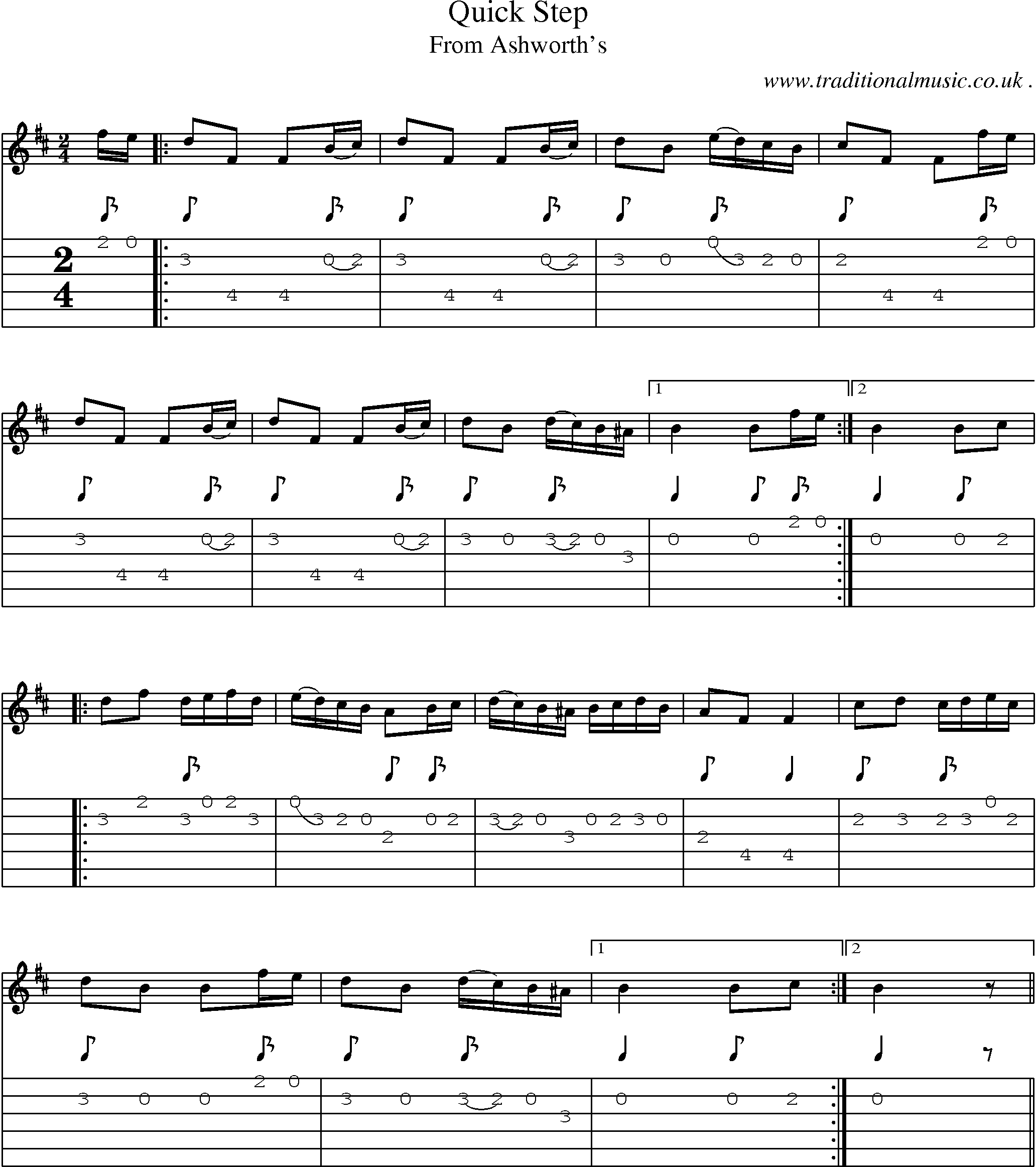 Music Score and Guitar Tabs for Quick Step