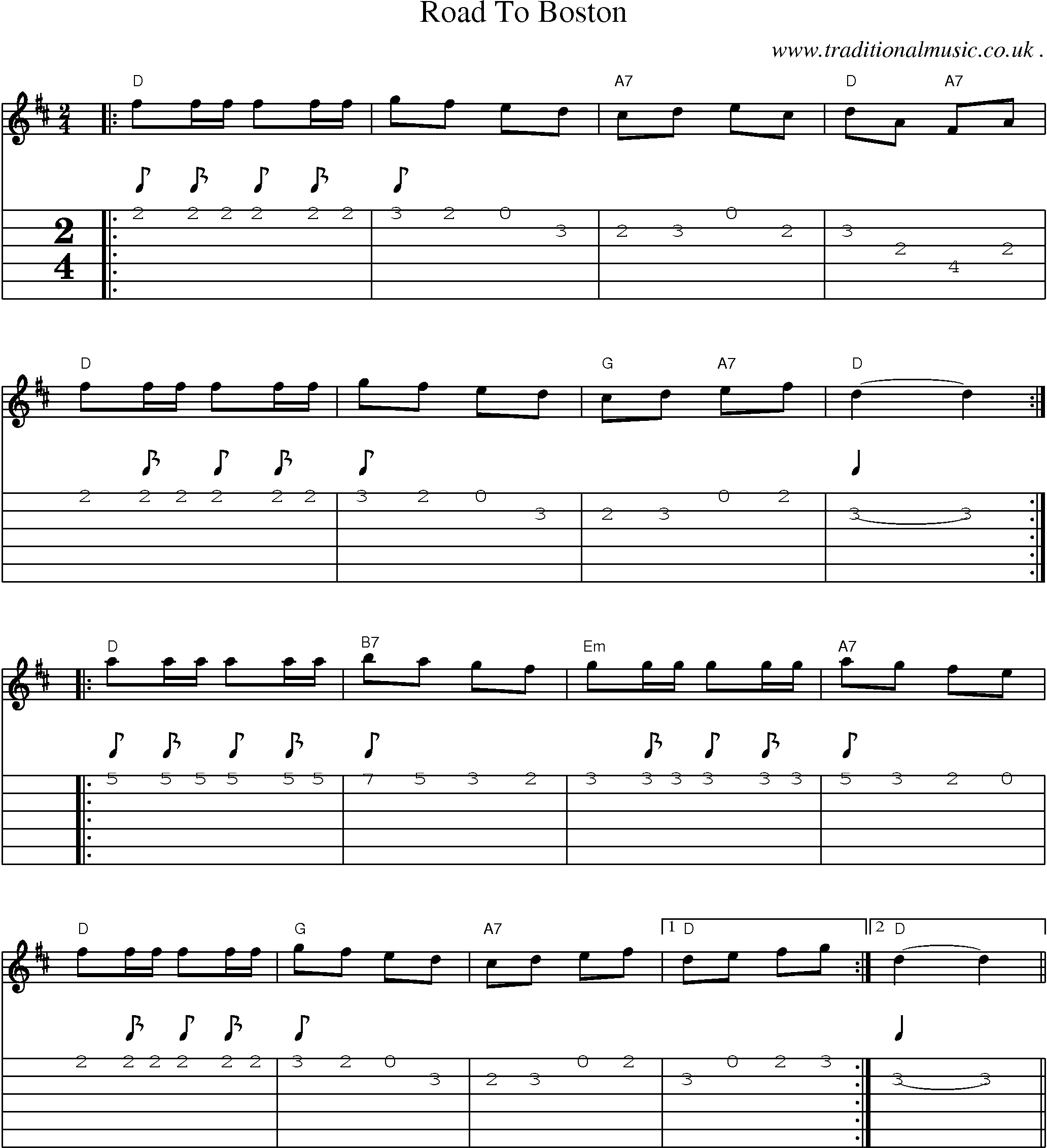 Music Score and Guitar Tabs for Road To Boston