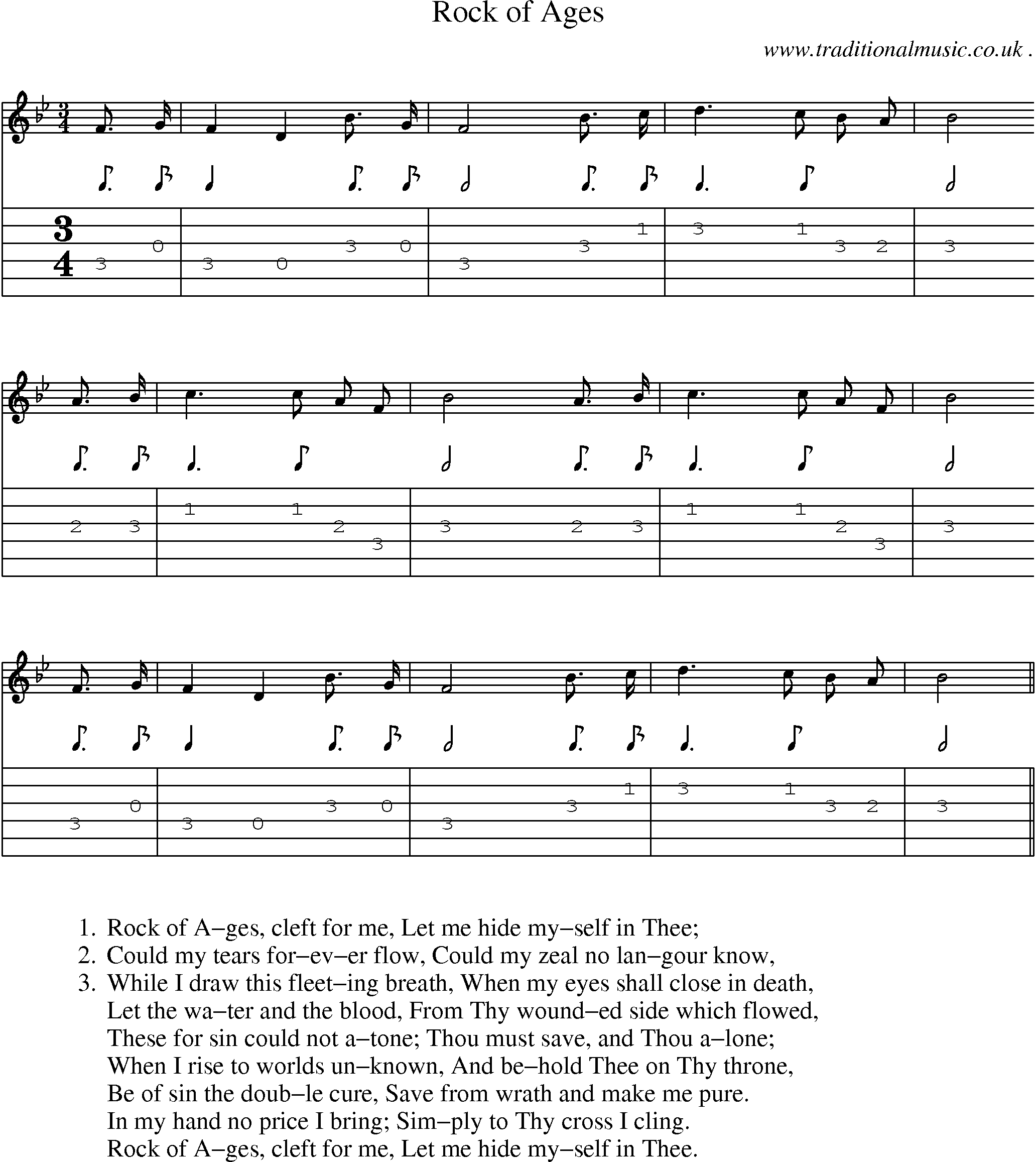 Music Score and Guitar Tabs for Rock Of Ages