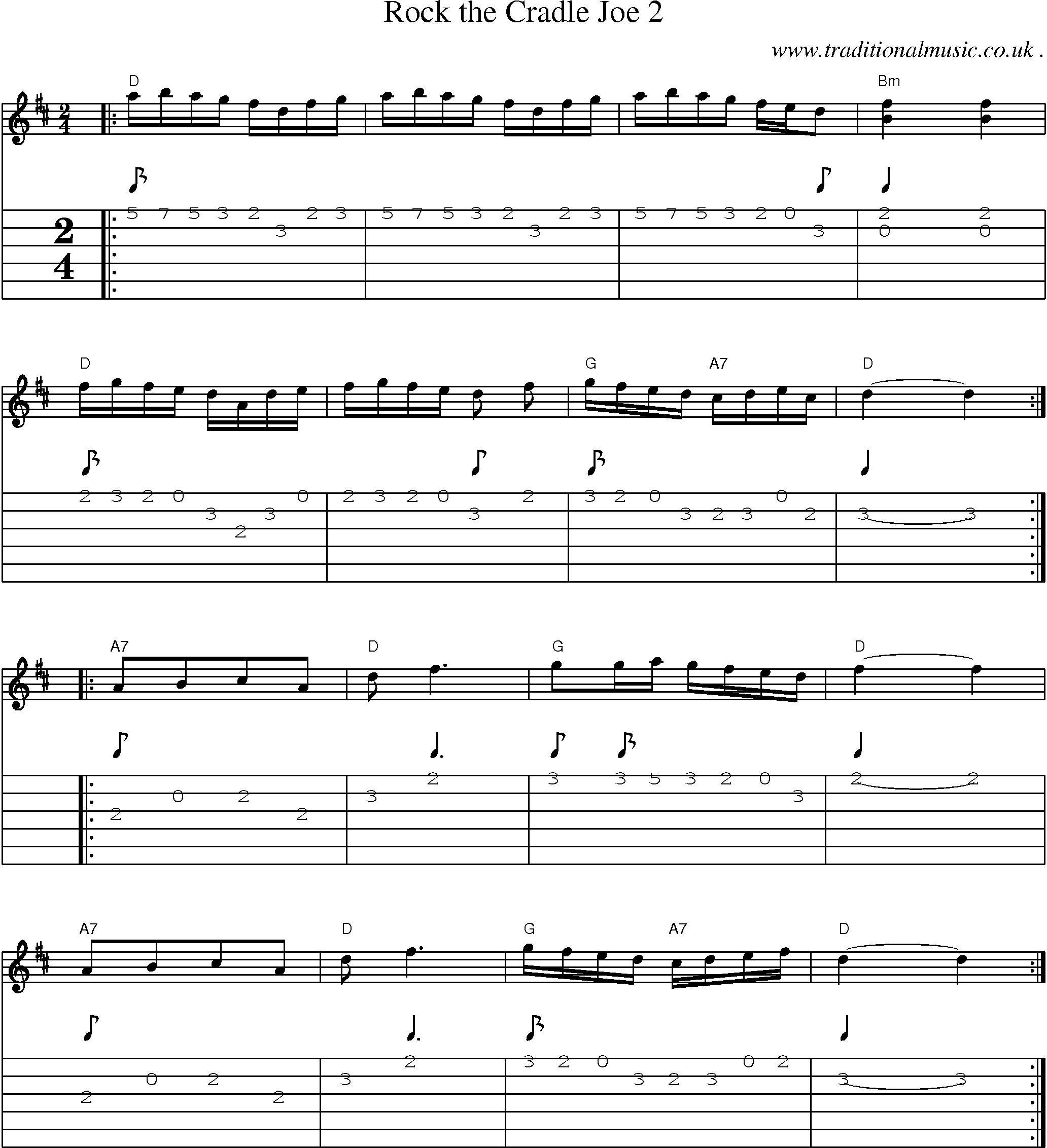 Music Score and Guitar Tabs for Rock The Cradle Joe 2