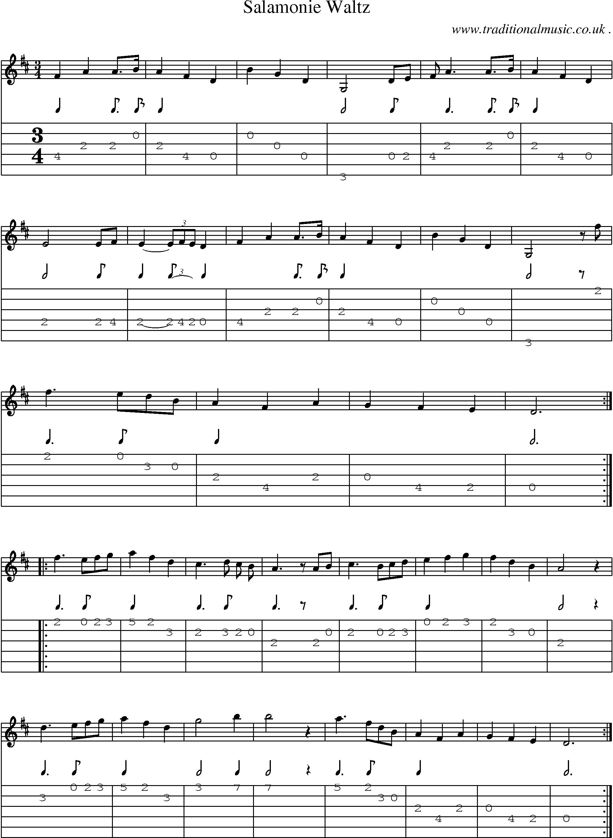 Music Score and Guitar Tabs for Salamonie Waltz
