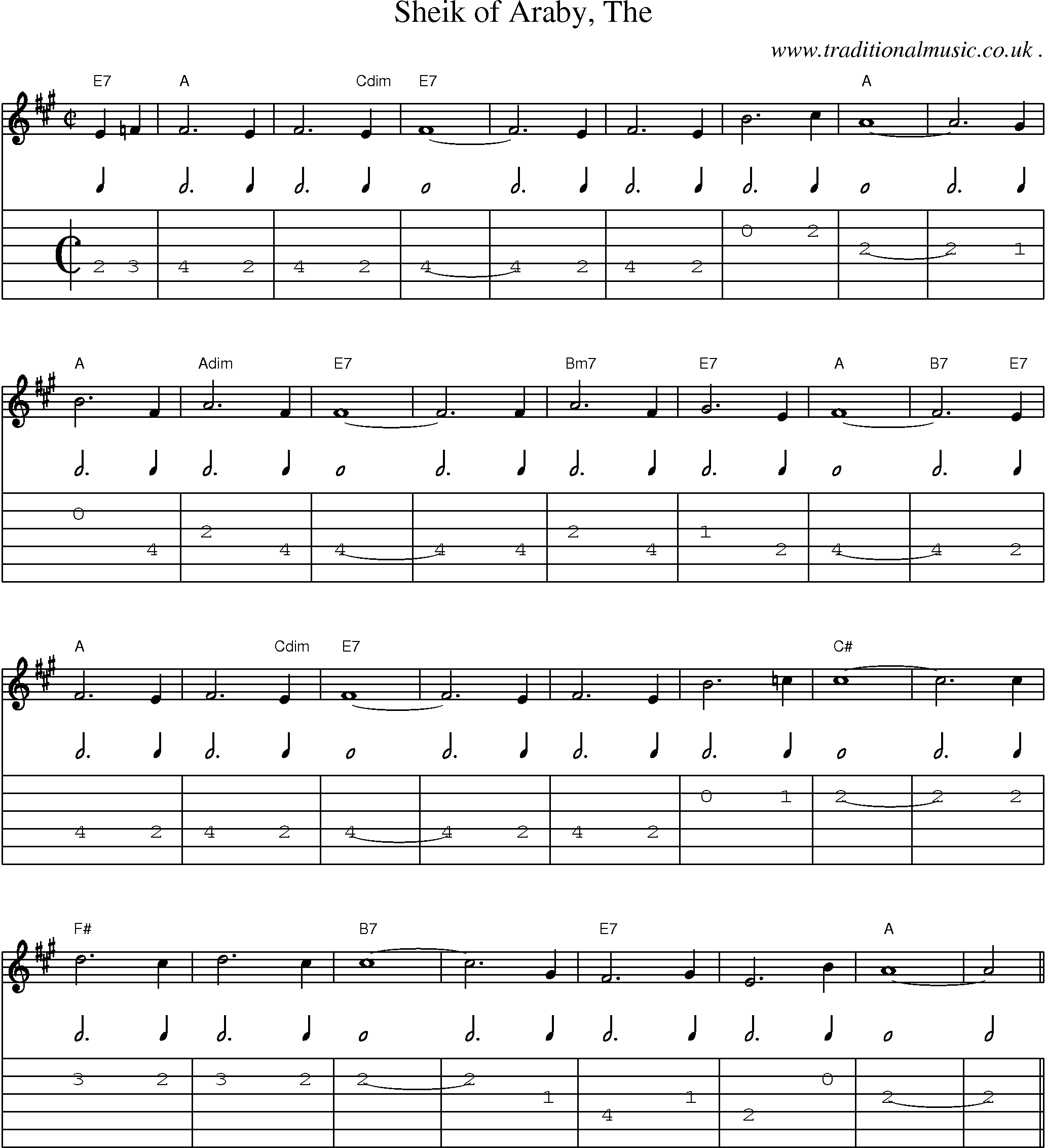 Music Score and Guitar Tabs for Sheik Of Araby The
