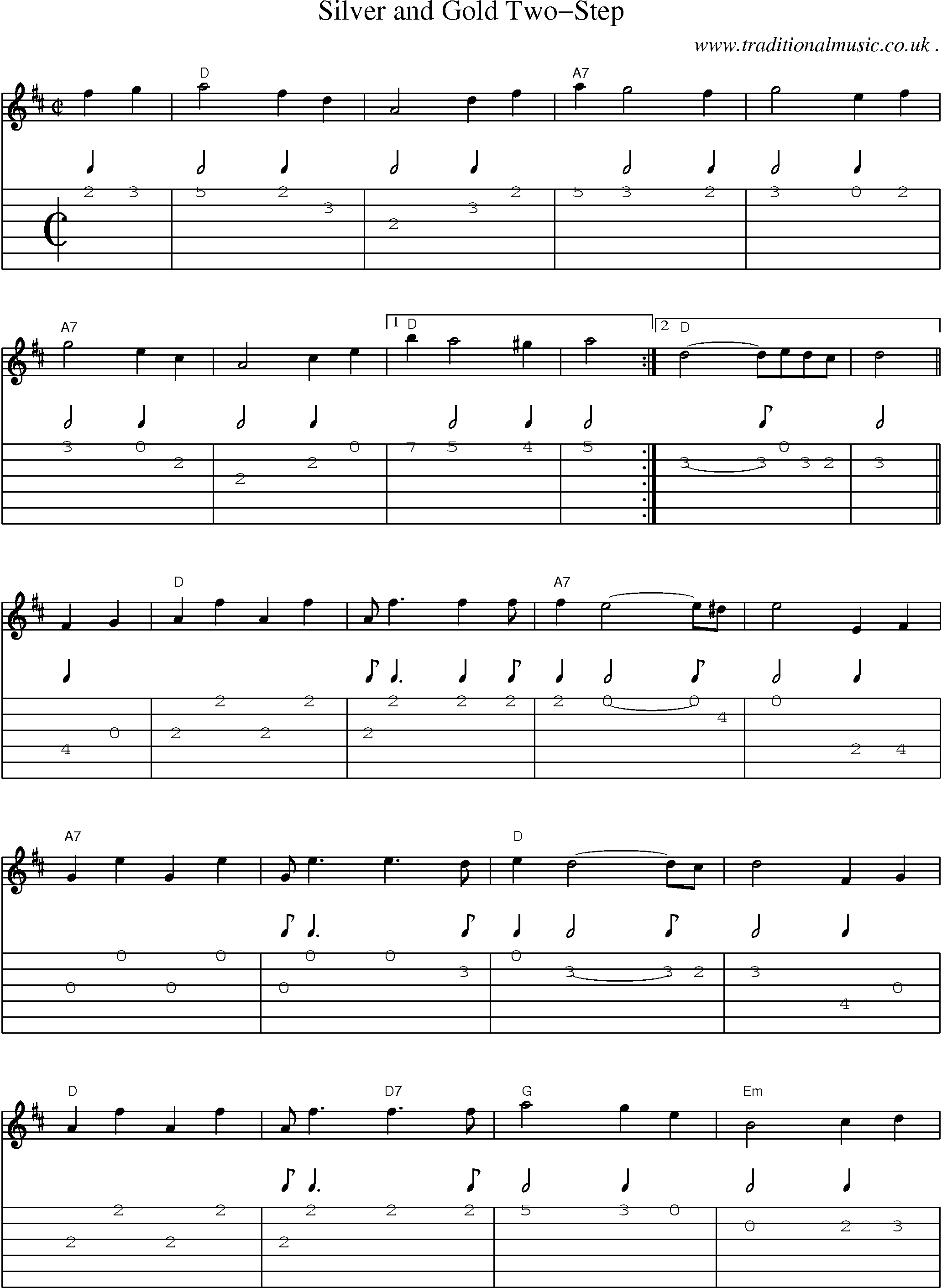 Music Score and Guitar Tabs for Silver And Gold Two-step